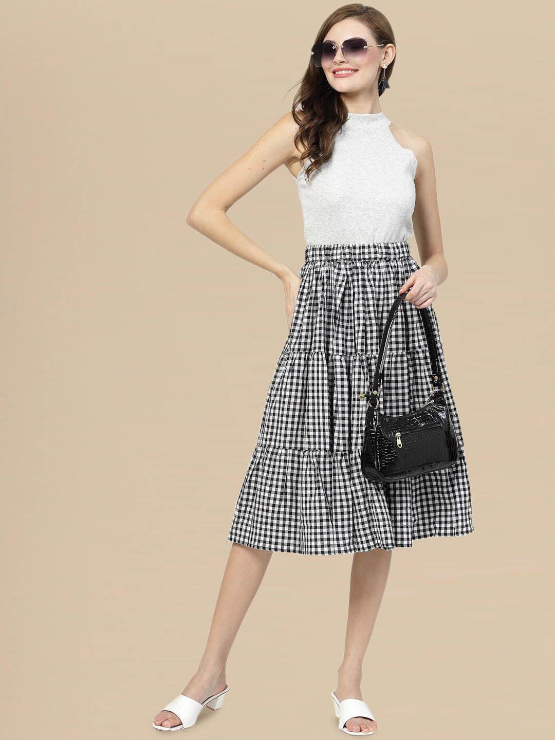 dressberry checked knee length tiered skirt