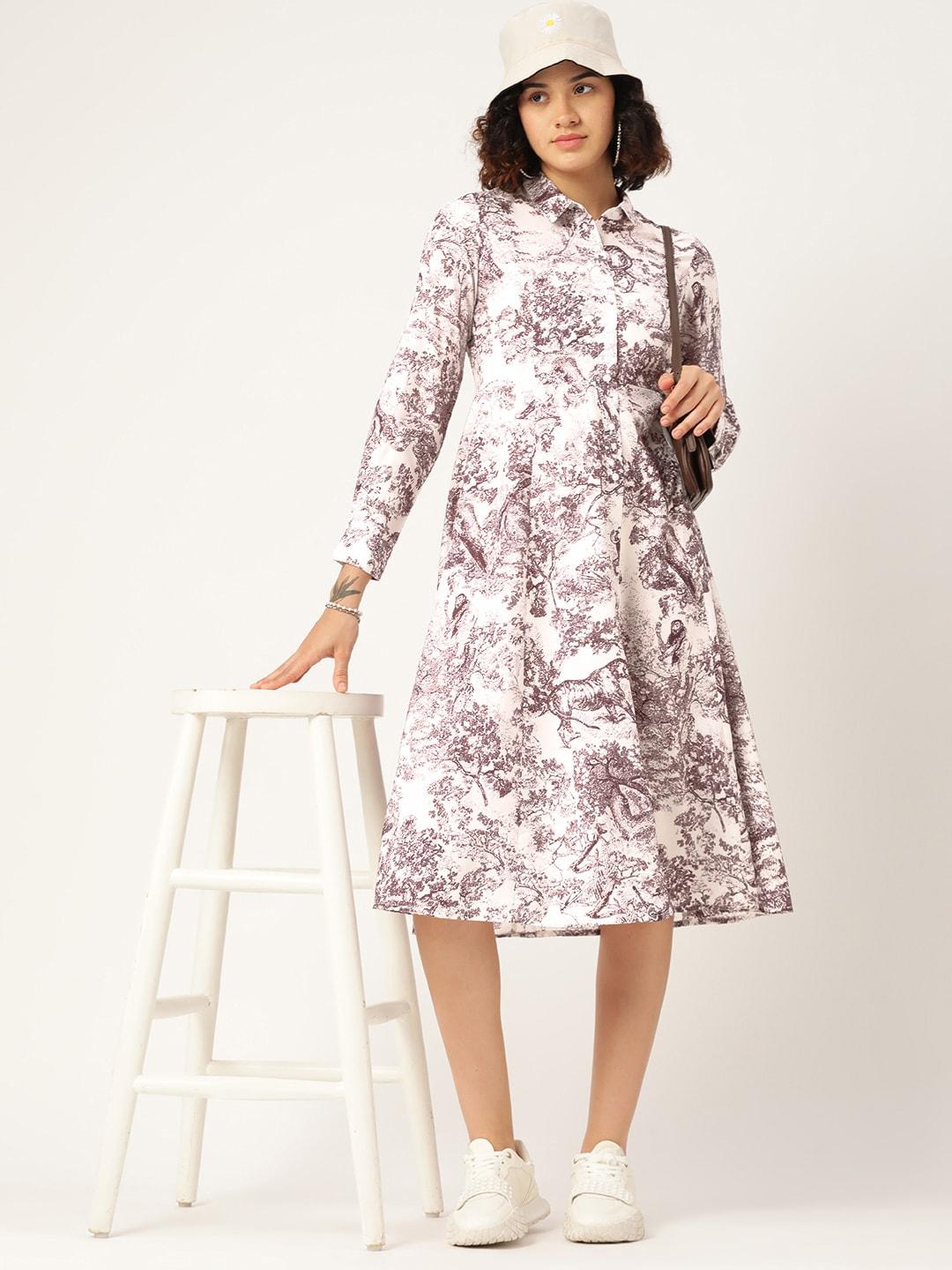 dressberry conversational printed shirt midi dress