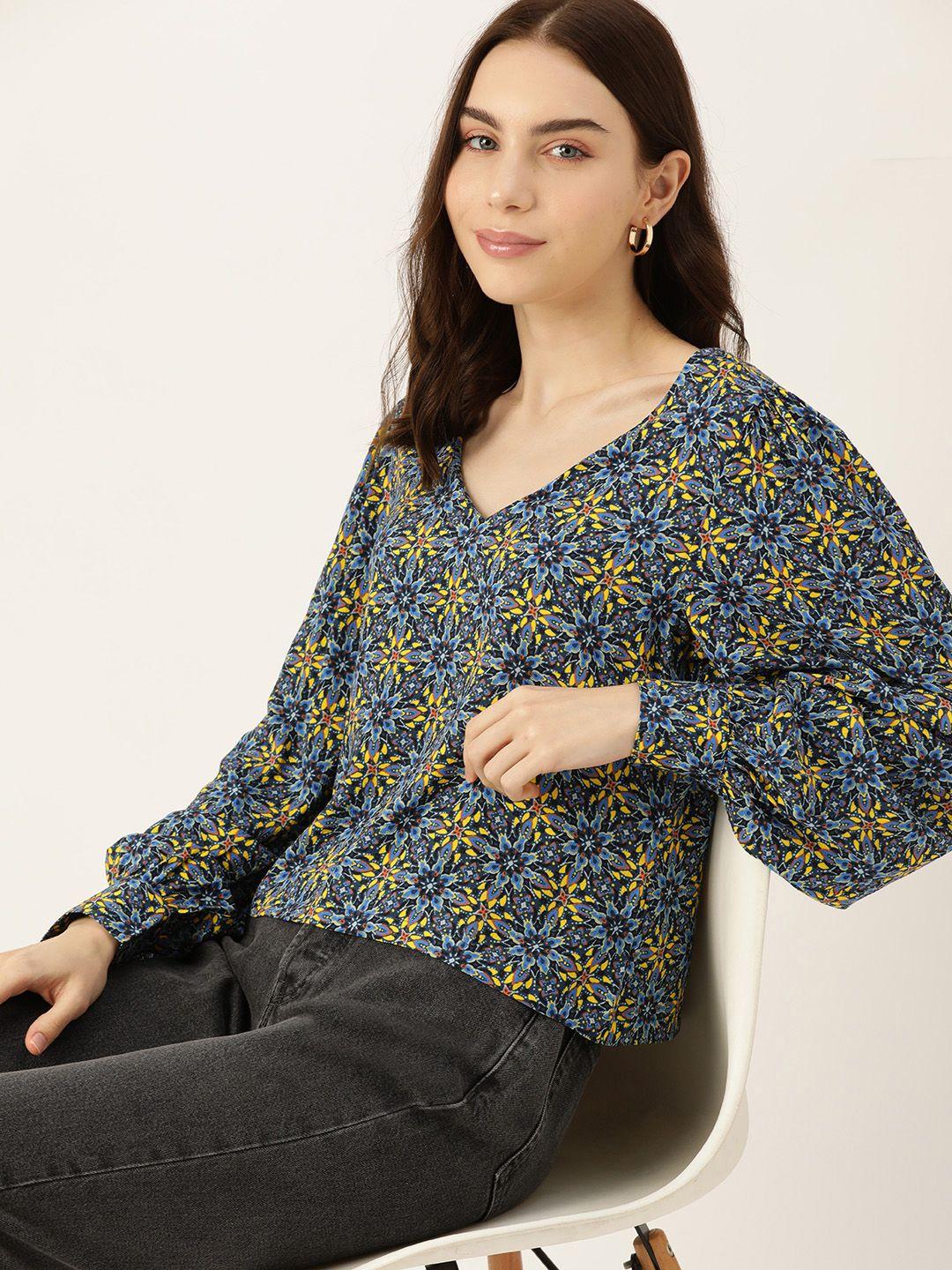 dressberry floral print cuffed sleeves top