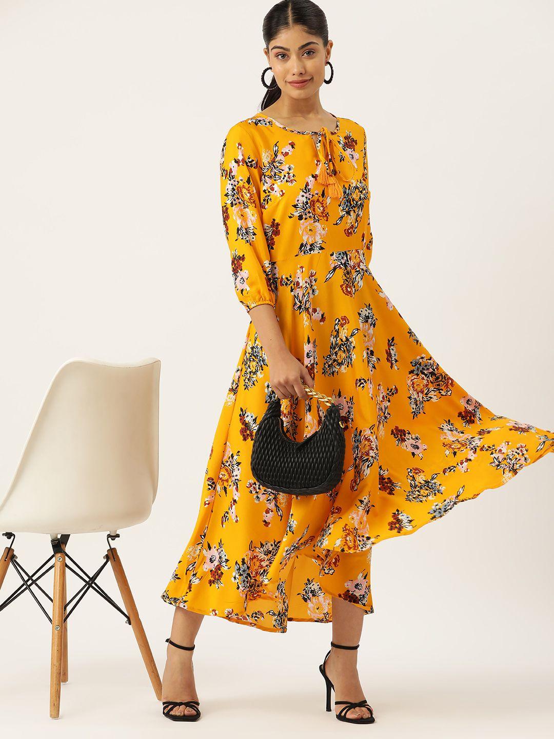 dressberry floral print tie-up neck puff sleeves maxi dress