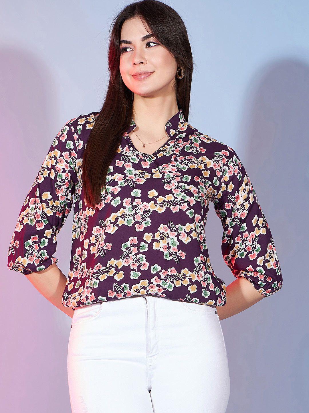 dressberry floral printed mandarin collar shirt style top