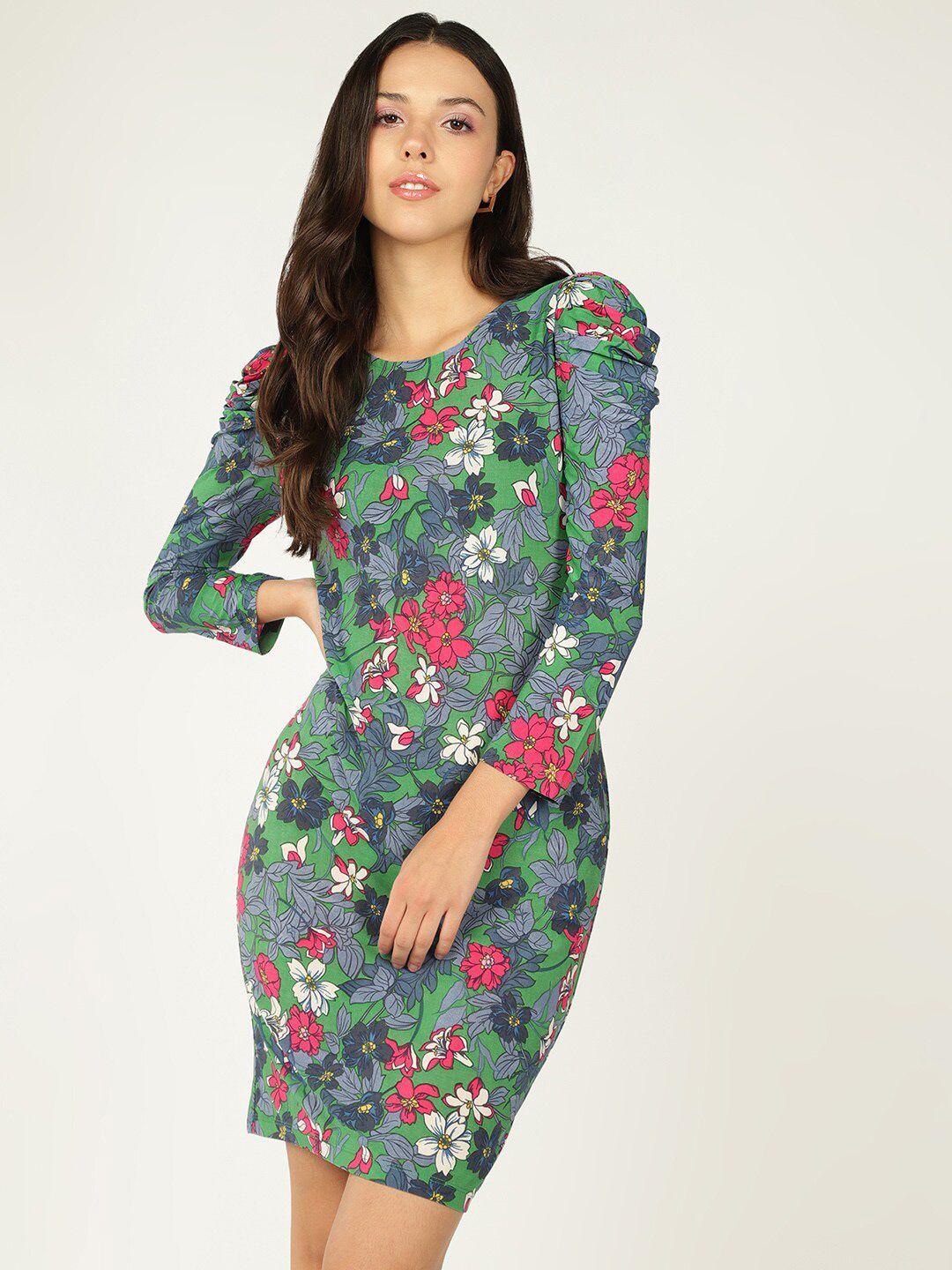 dressberry floral printed puff sleeves sheath dress