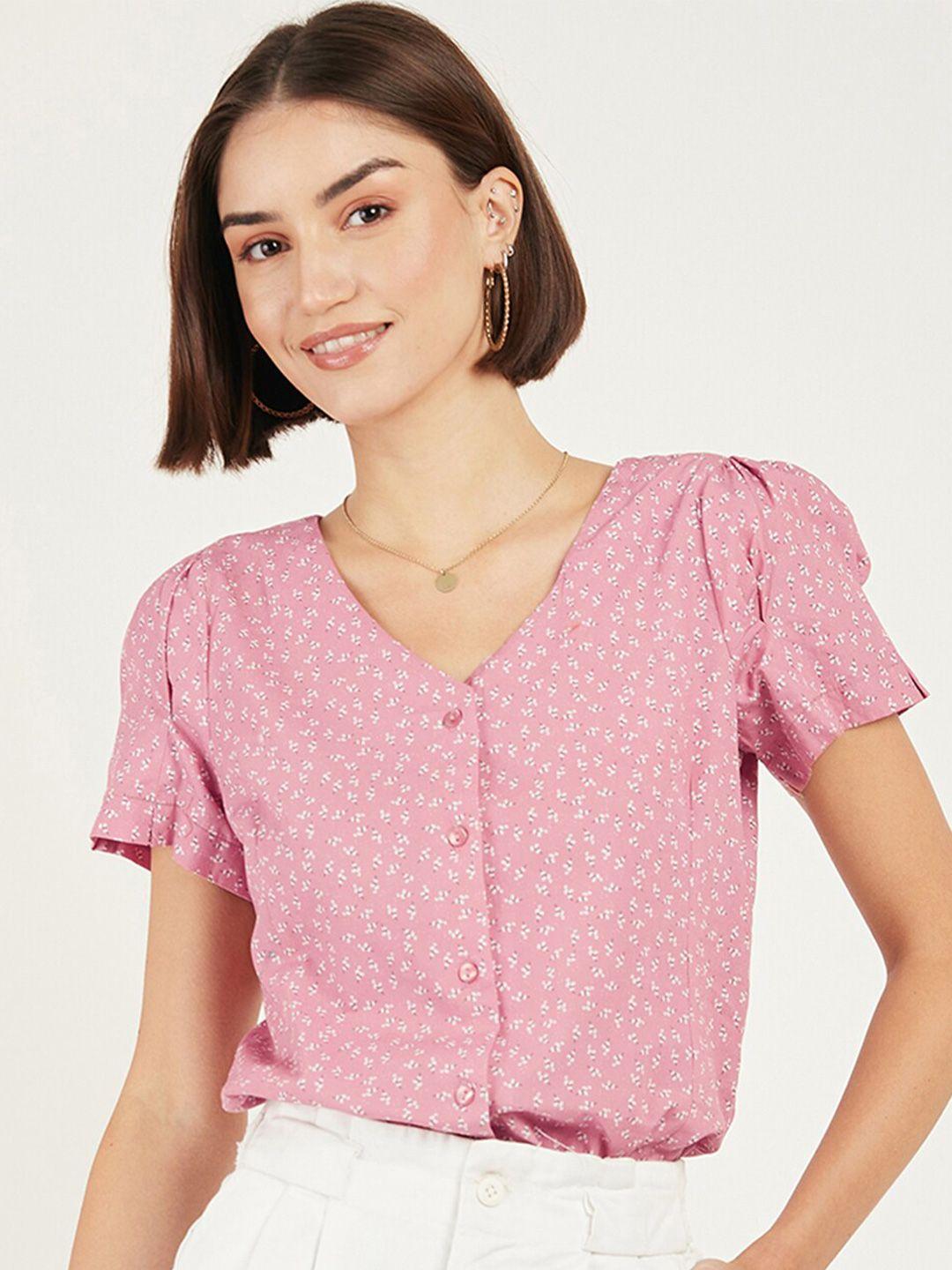 dressberry floral printed puff sleeves v-neck crepe top