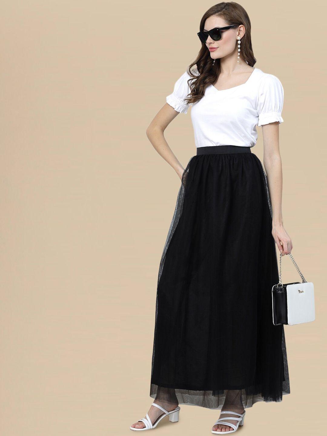 dressberry gathered or pleated detail maxi flared skirt