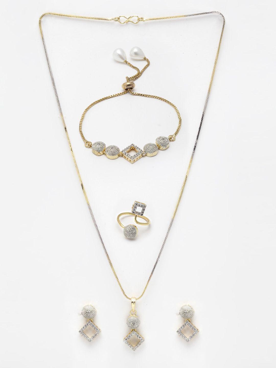 dressberry gold-plated cz-studded  jewellery set