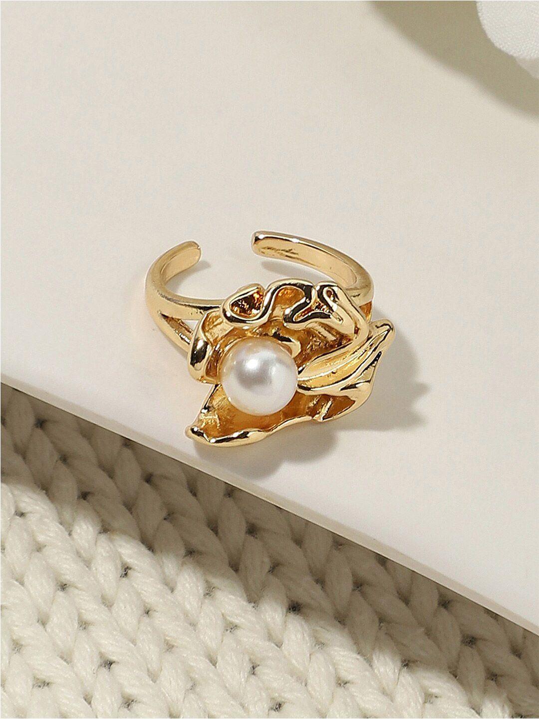 dressberry gold-plated pearl studded finger ring