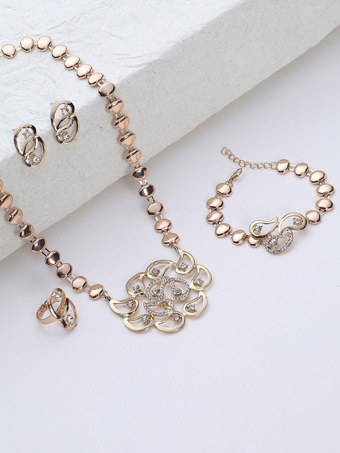 dressberry gold-plated stone studded jewellery set