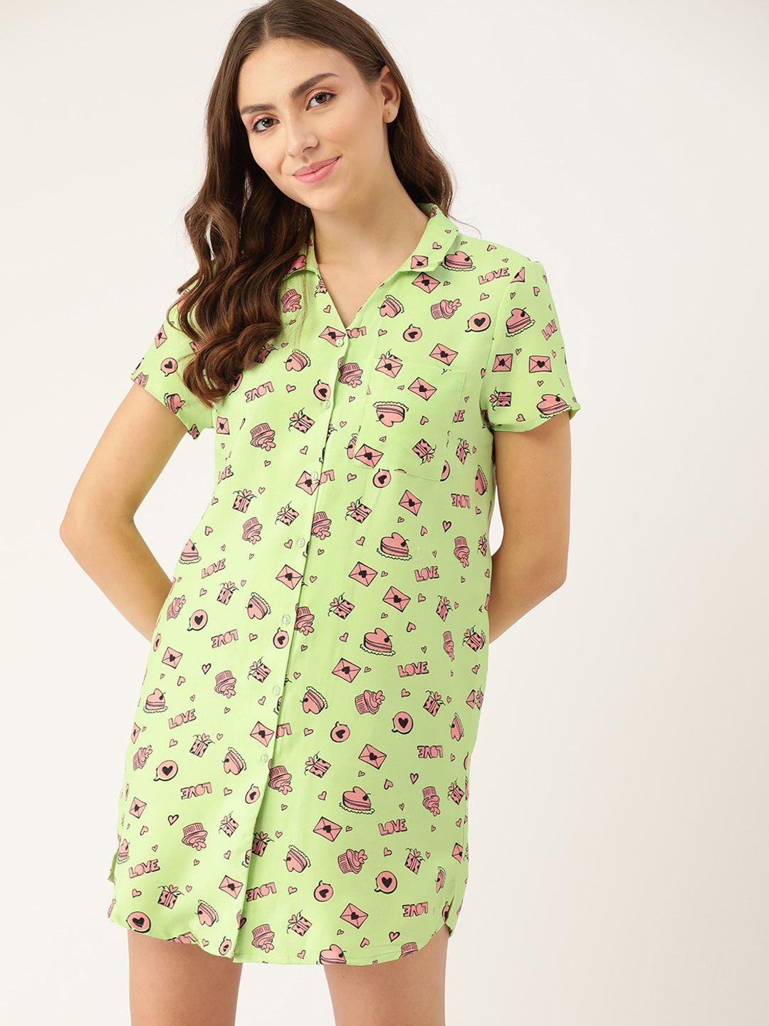 dressberry green conversational printed nightdress
