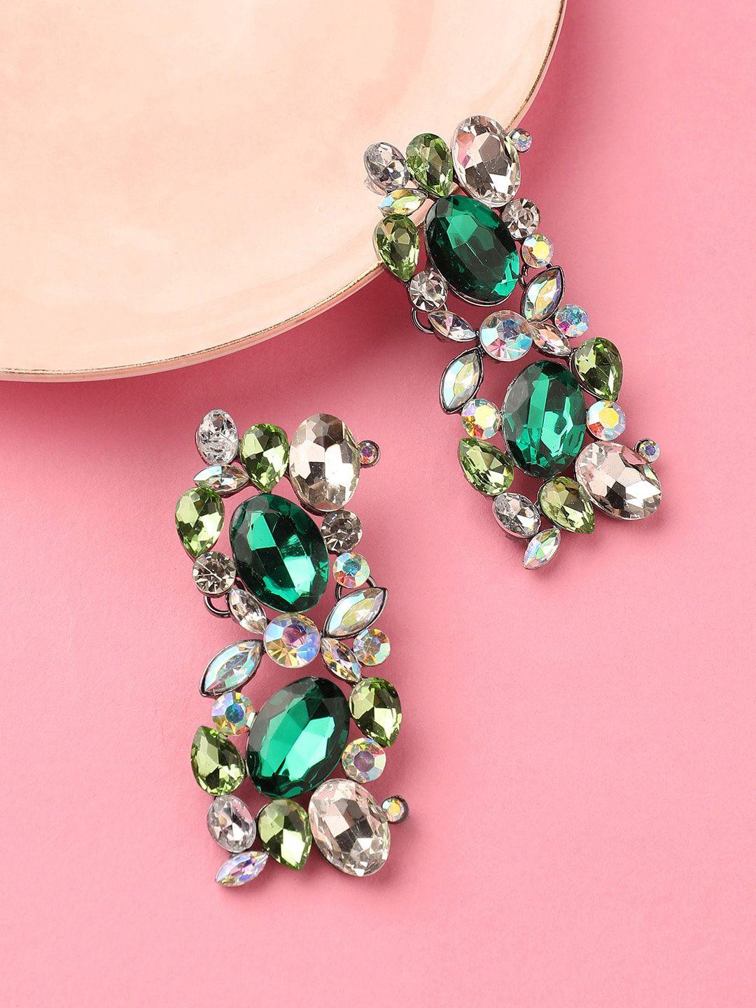 dressberry green gold-plated artificial stones studded classic drop earrings