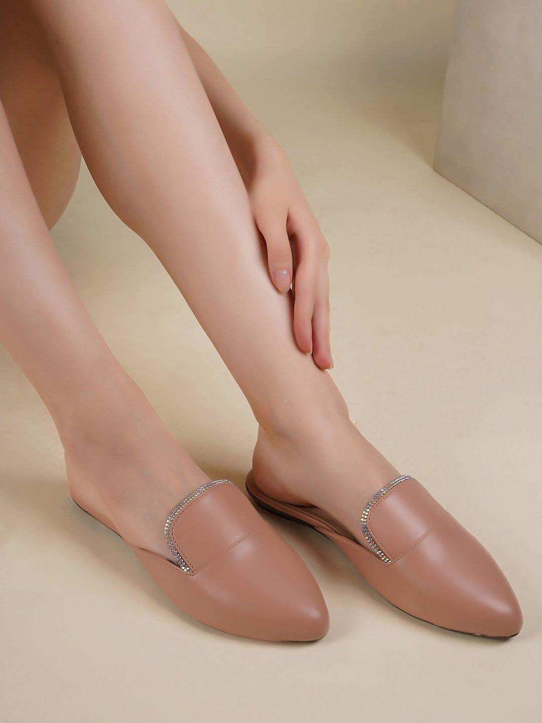 dressberry nude -pink embellished pointed toe mules