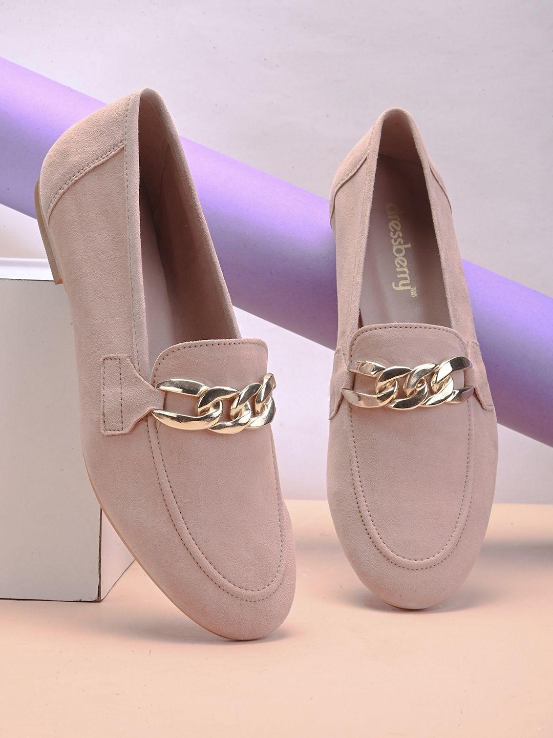 dressberry nude-coloured and gold-toned embellished leather ballerinas