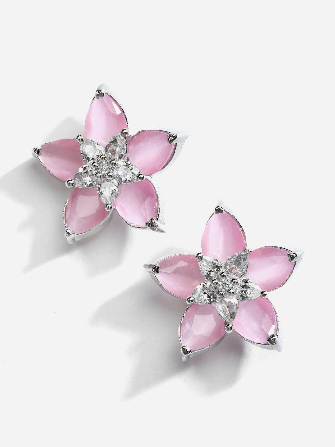 dressberry pink american diamond rhodium-plated star shaped studs earrings