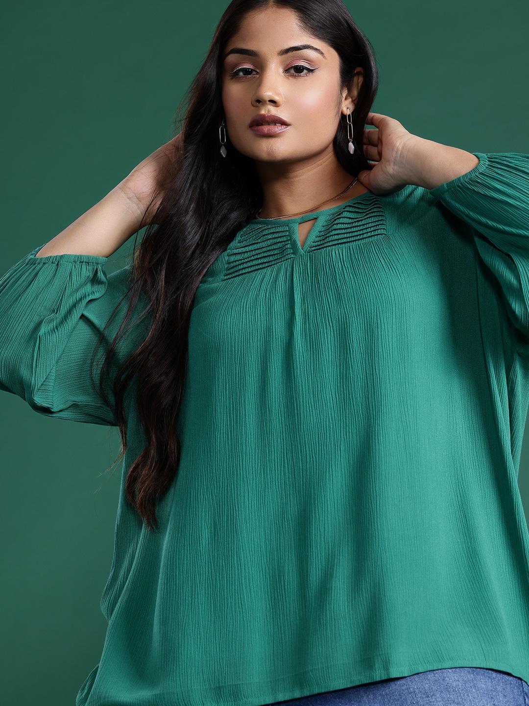 dressberry plus size keyhole neck puff sleeves pleated detailed top