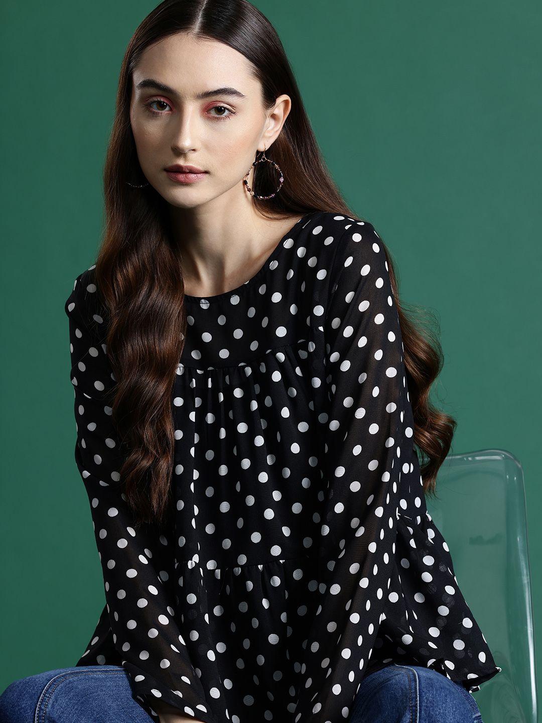 dressberry polka dot print crepe top with camisole
