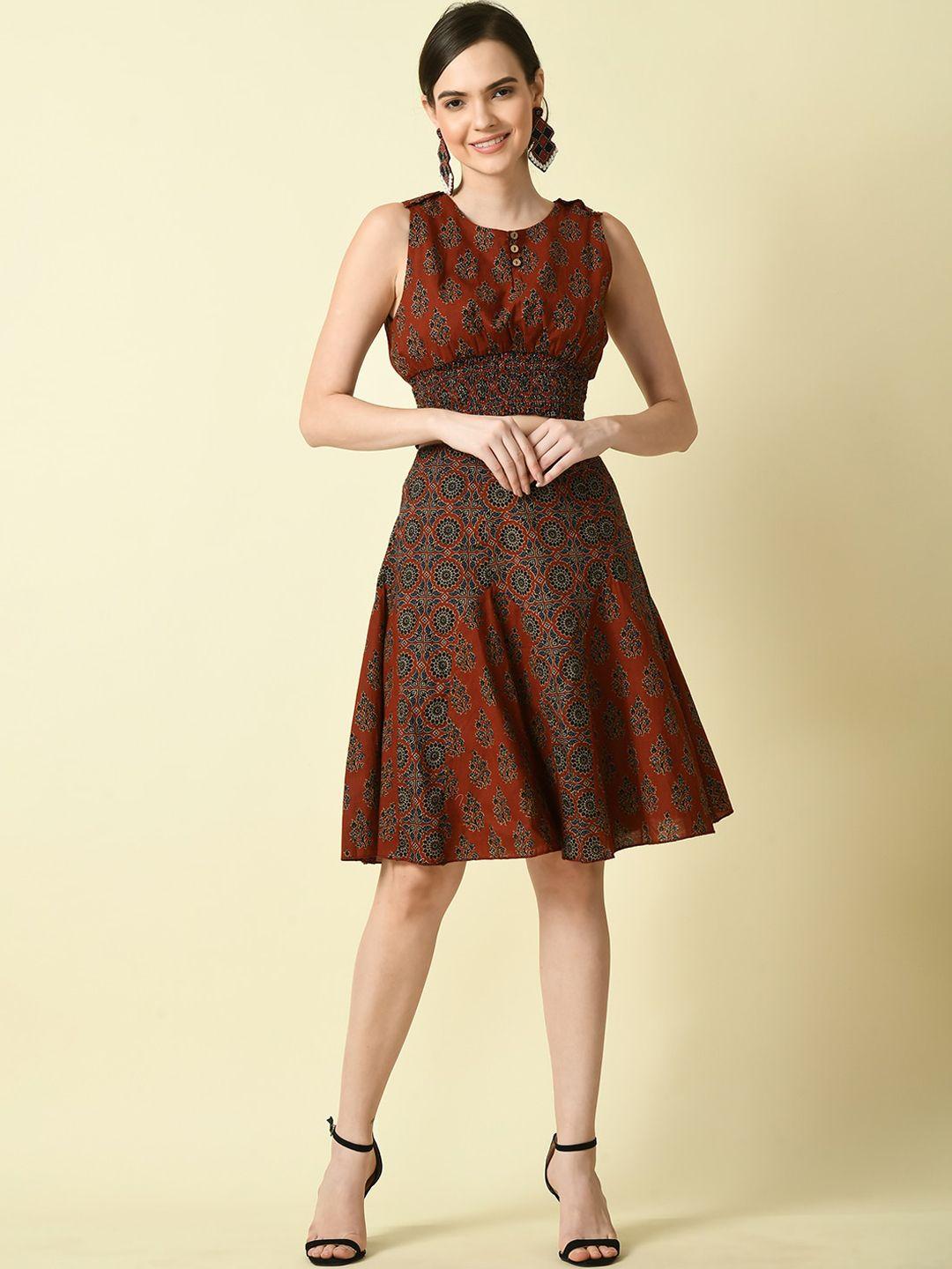 dressberry printed knee length pure cotton flared skirt