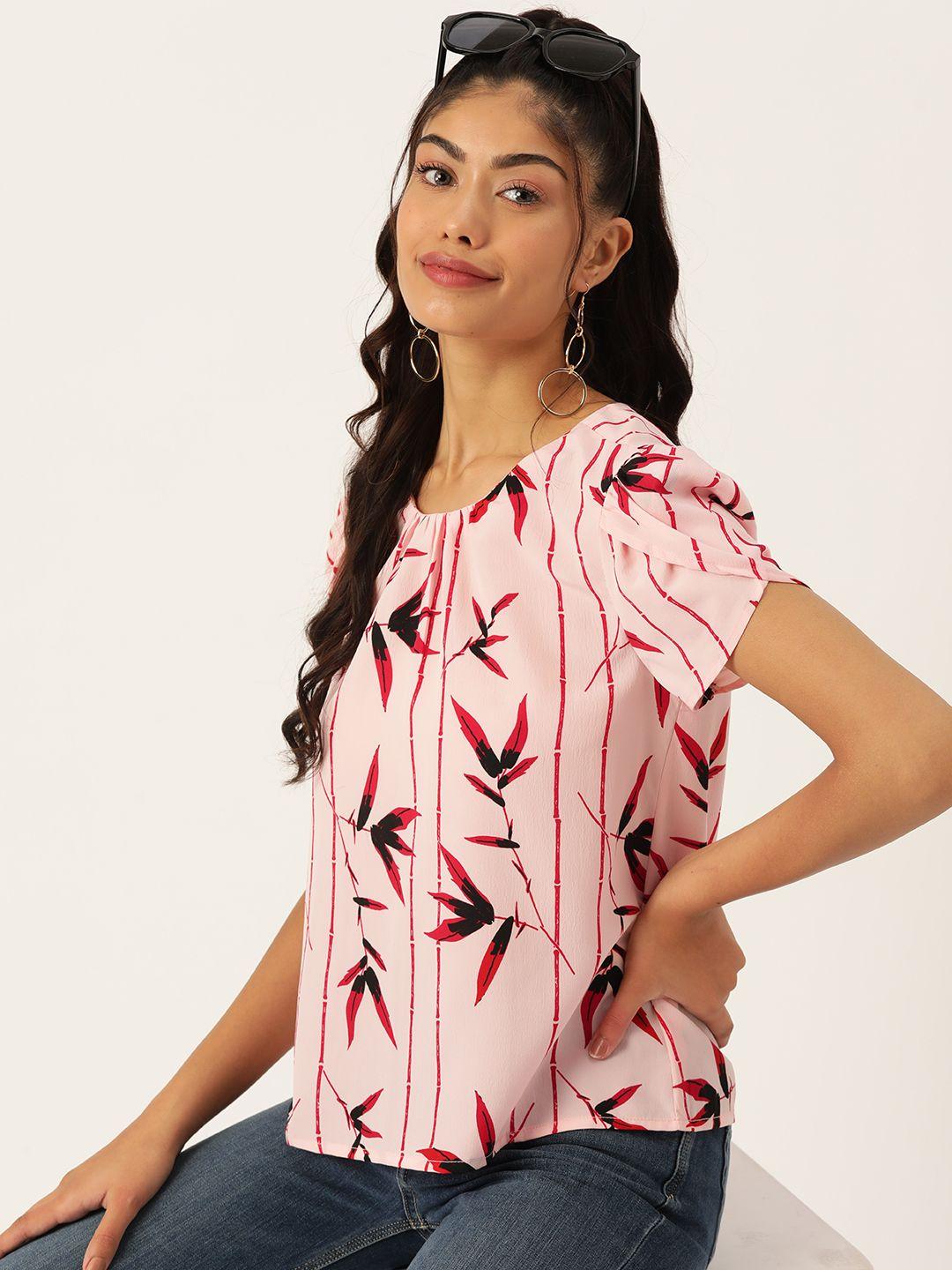 dressberry printed puff sleeves top with gathers
