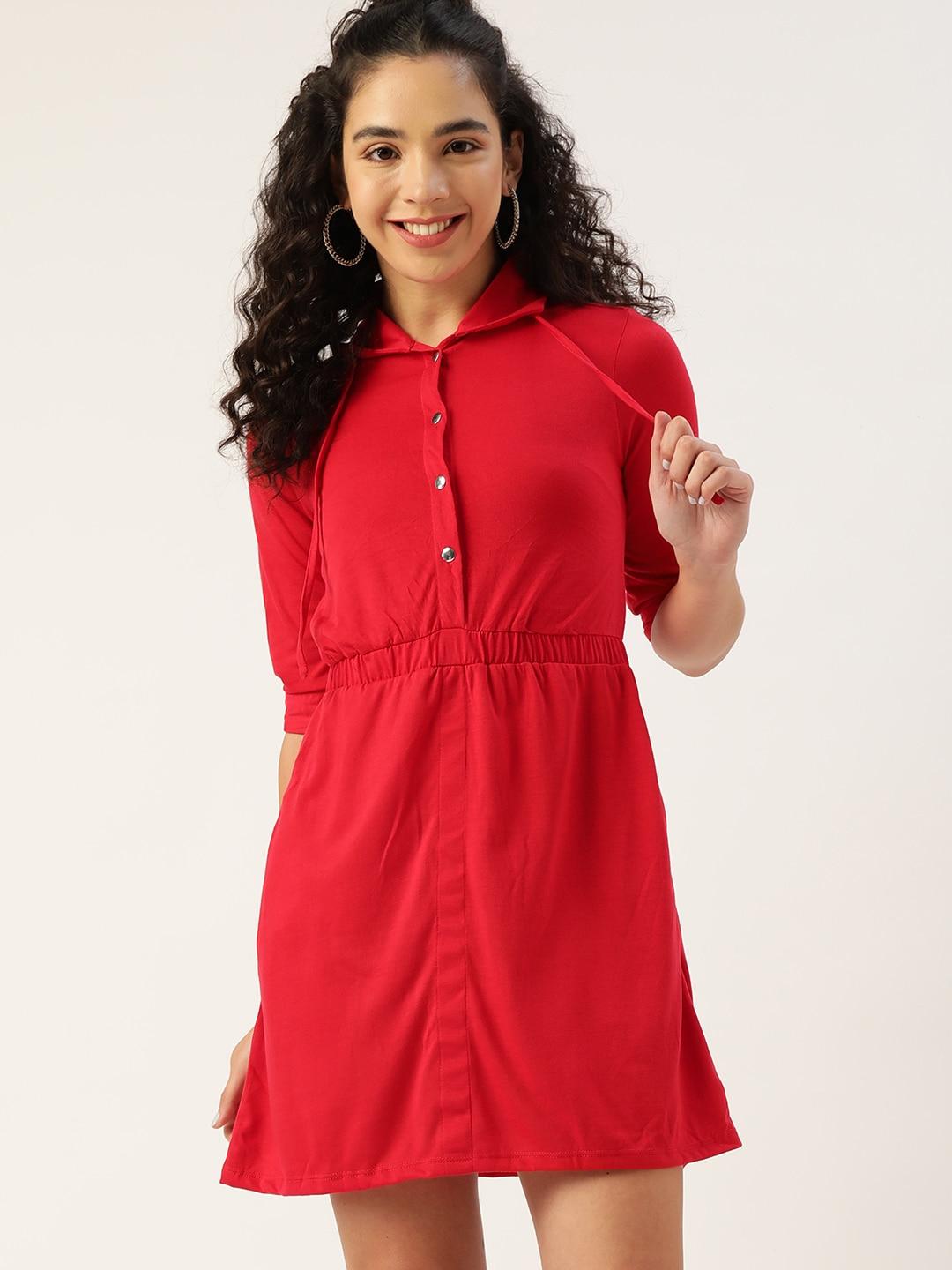 dressberry red cinched waist shirt mini dress