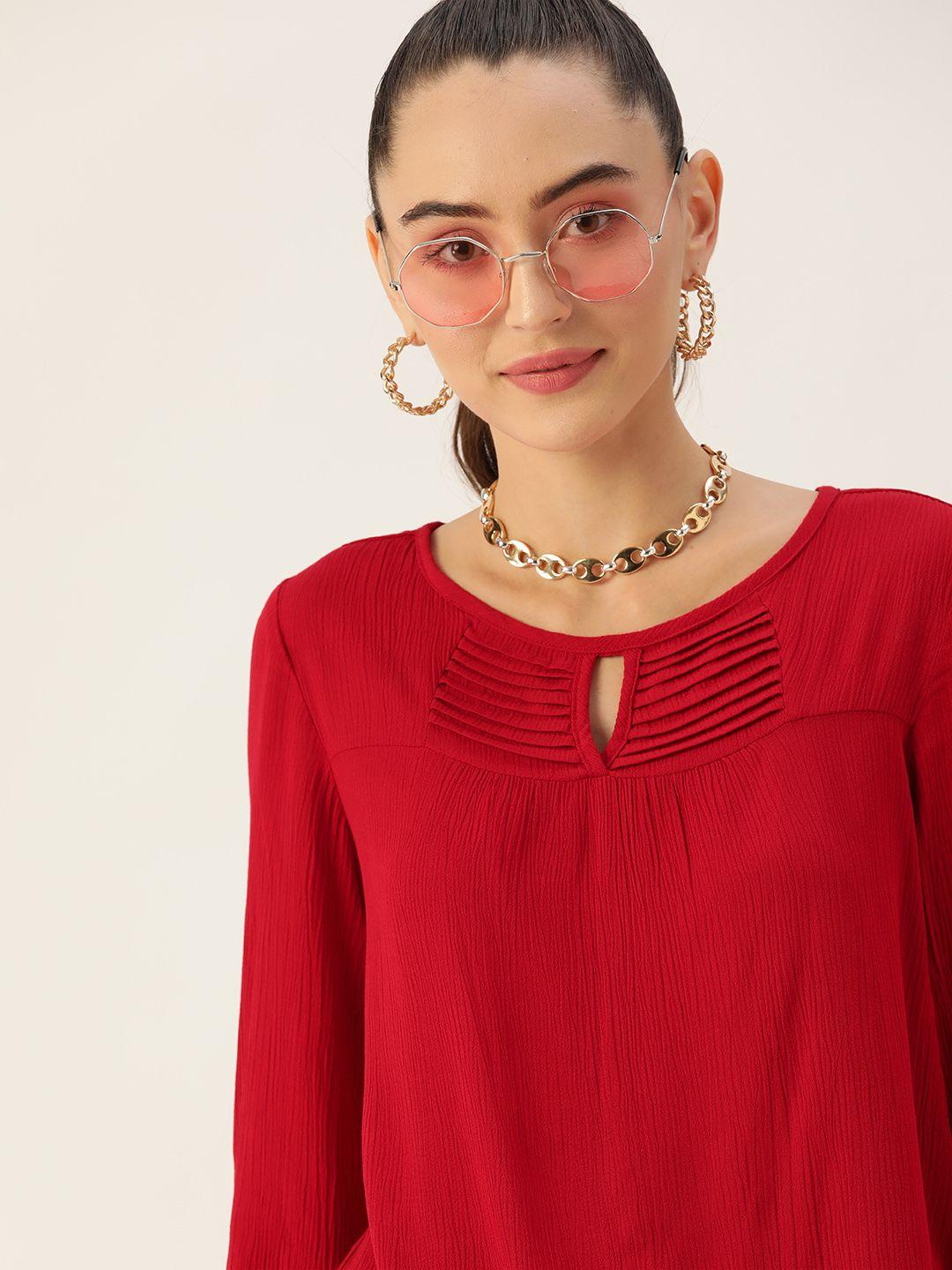 dressberry red keyhole neck woven top