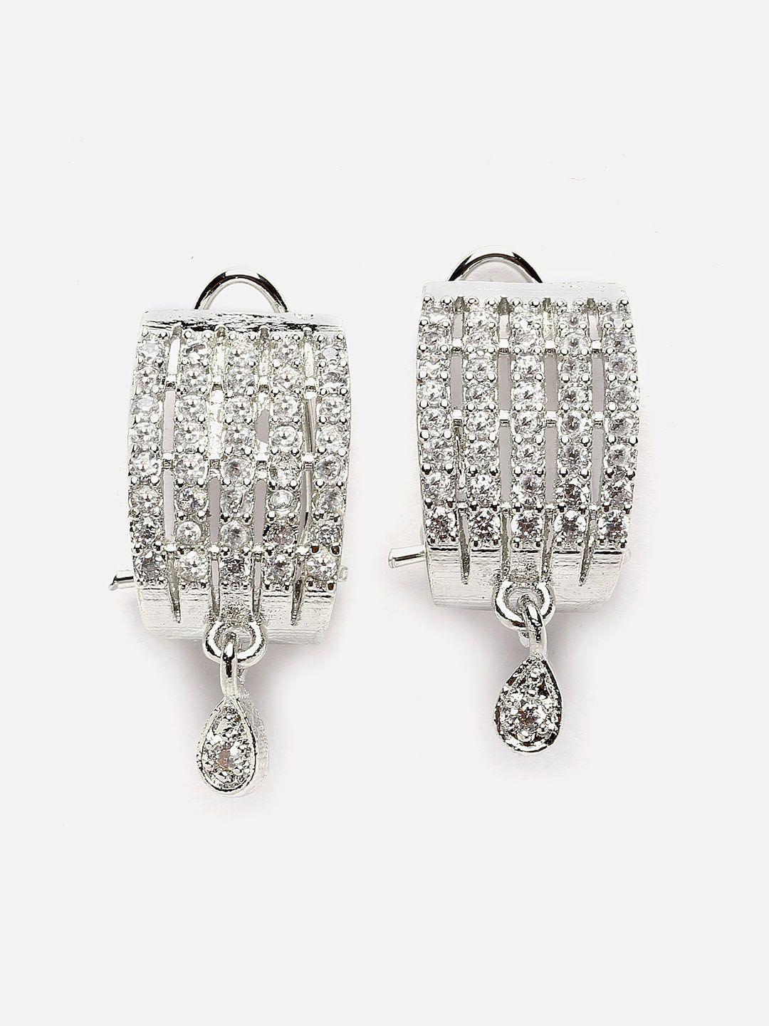 dressberry rhodium-plated american diamond-studded teardrop shaped drop earrings