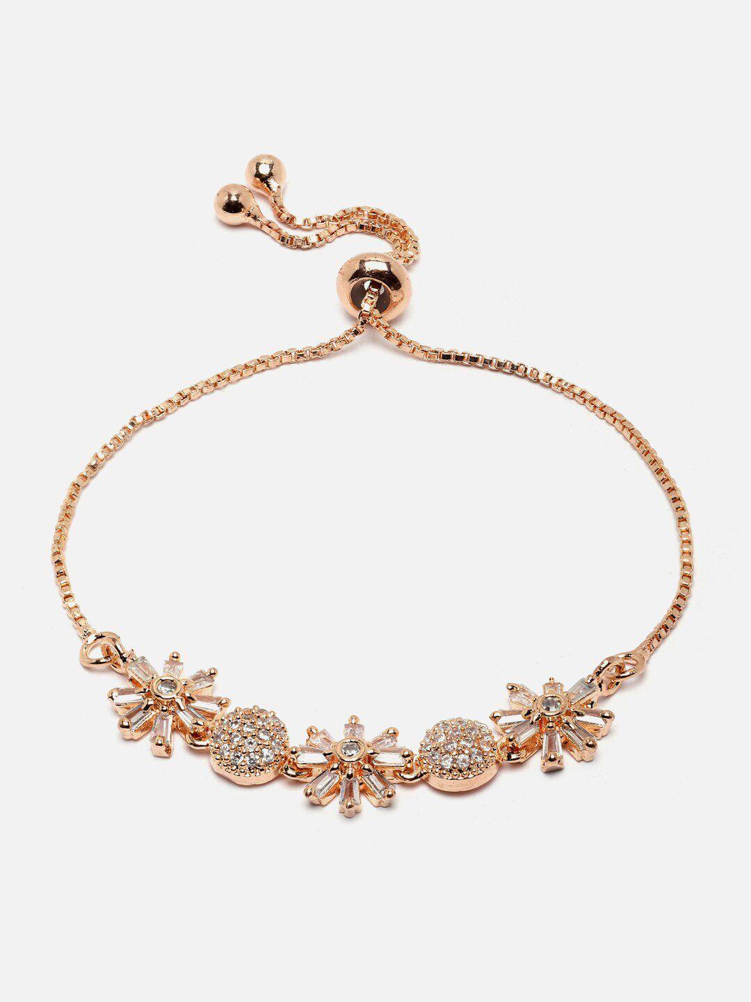 dressberry rose gold plated american diamond studded link bracelet