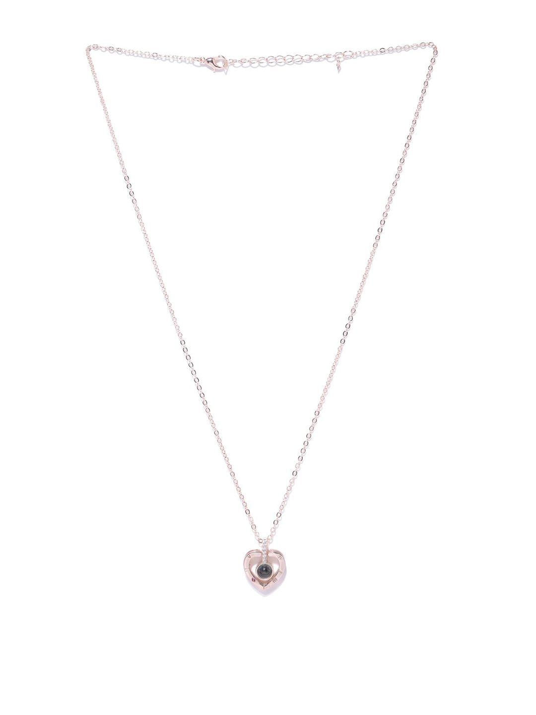 dressberry rose gold plated stone studded heart shaped pendant with chain