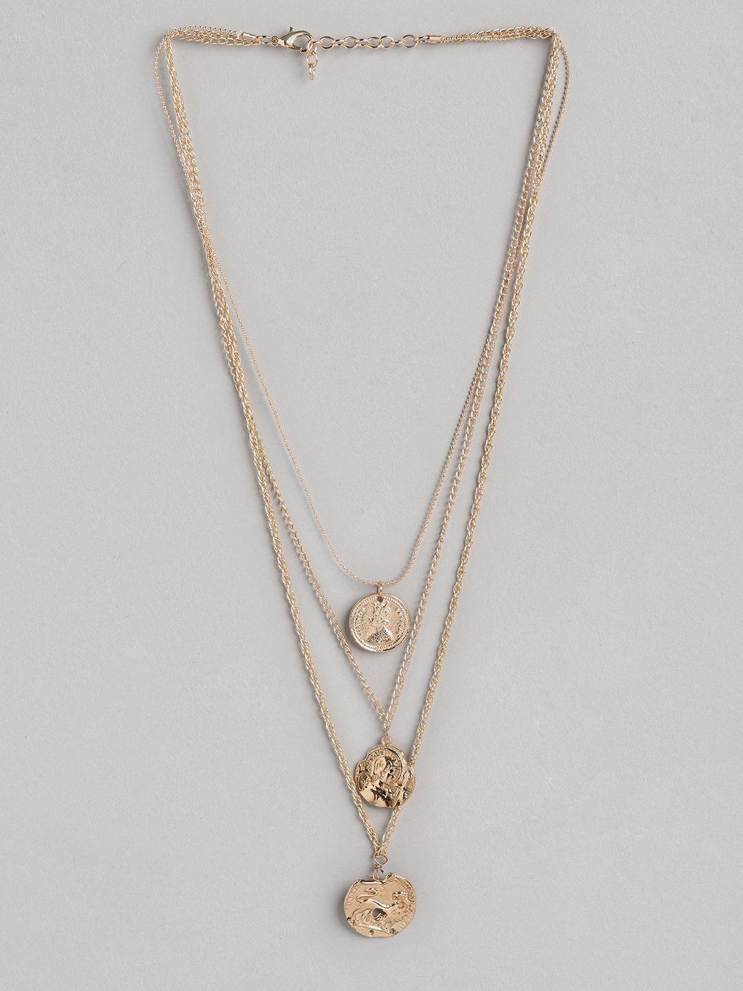dressberry rose gold-toned layered coin textured necklace
