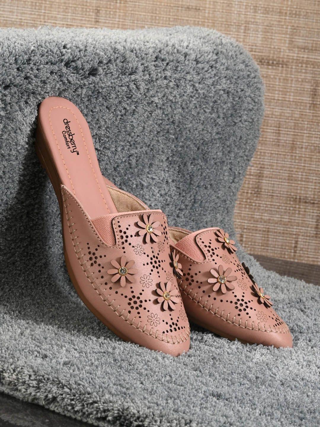 dressberry round toe textured mules with laser cuts