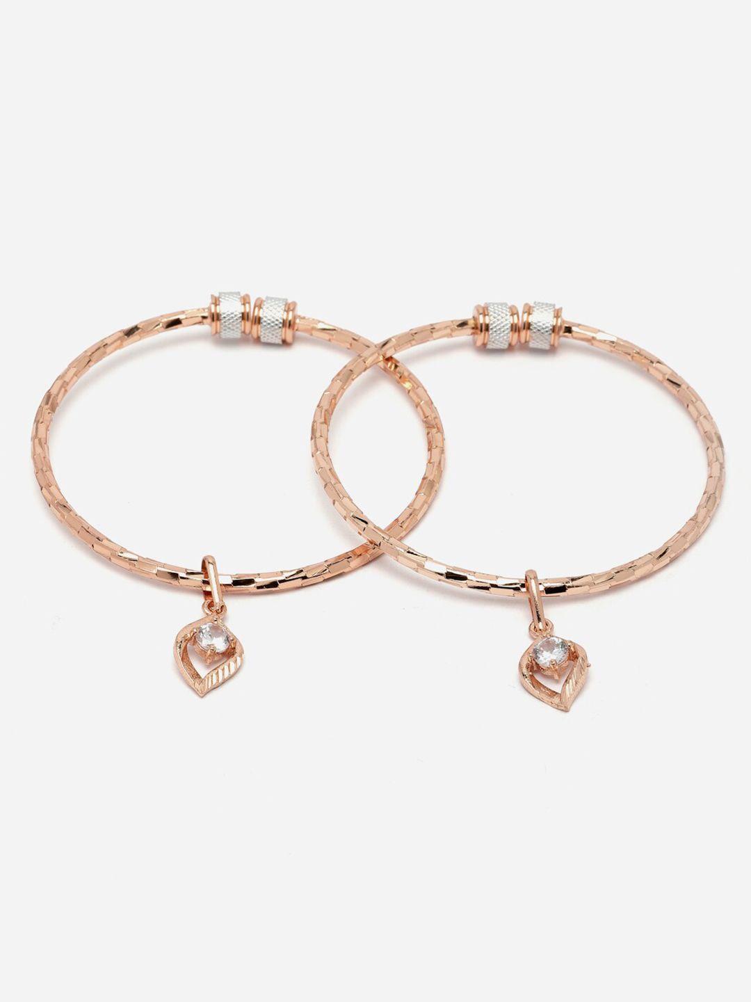 dressberry set of 2 brass american diamond rose gold-plated kada bracelet