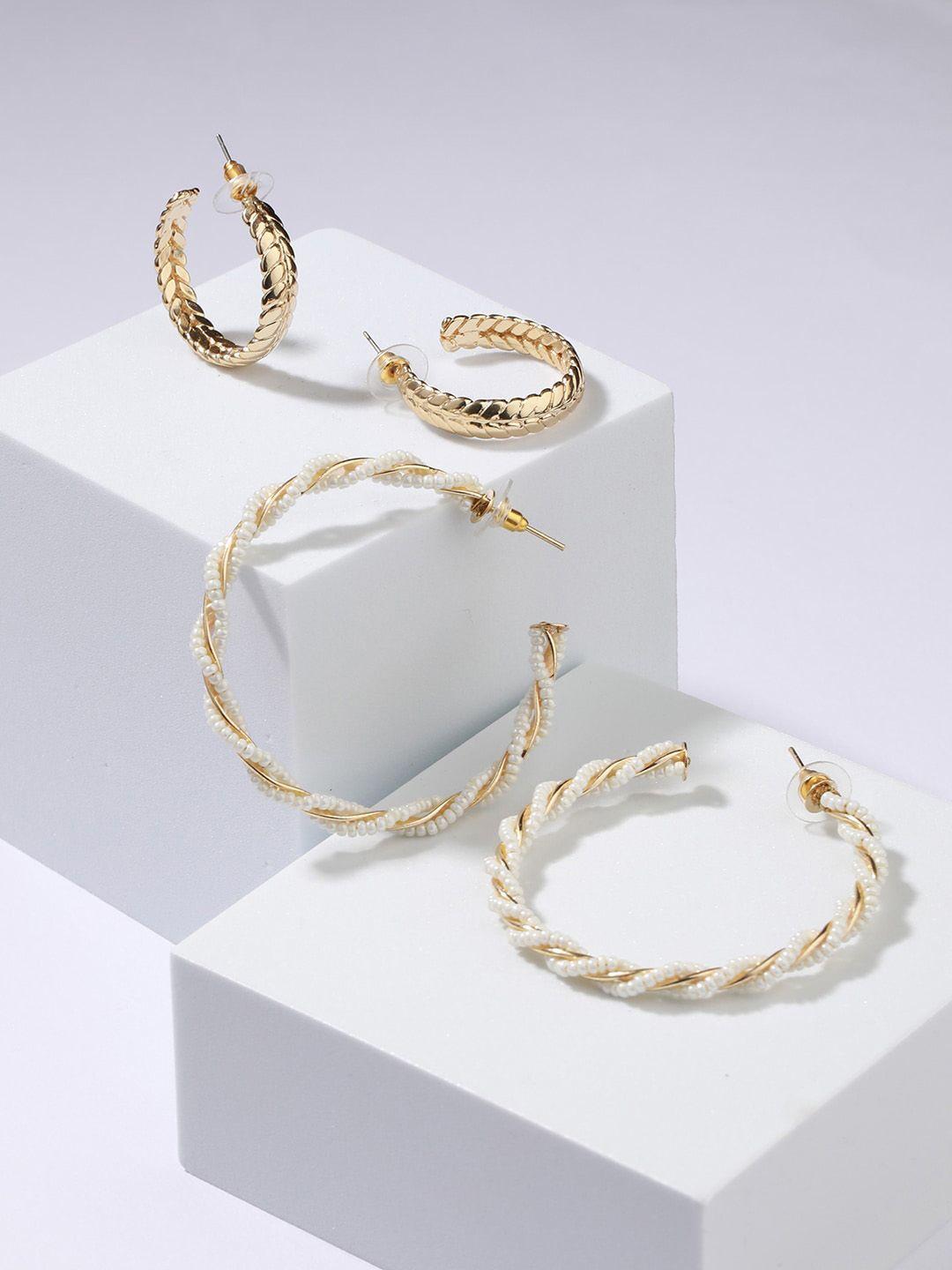dressberry set of 2 gold plated circular beaded half hoop earrings