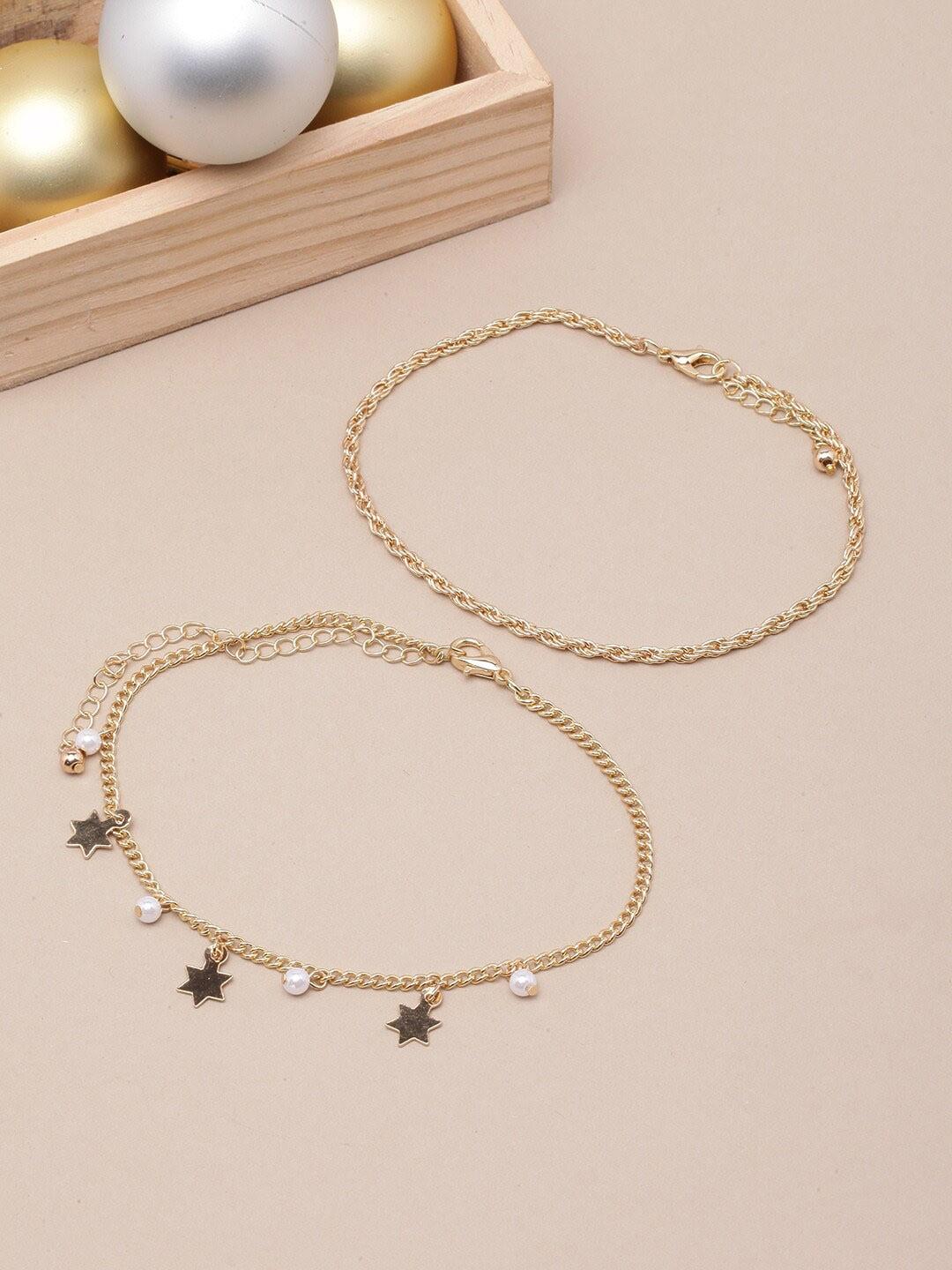 dressberry set of 2 gold-plated beaded anklets