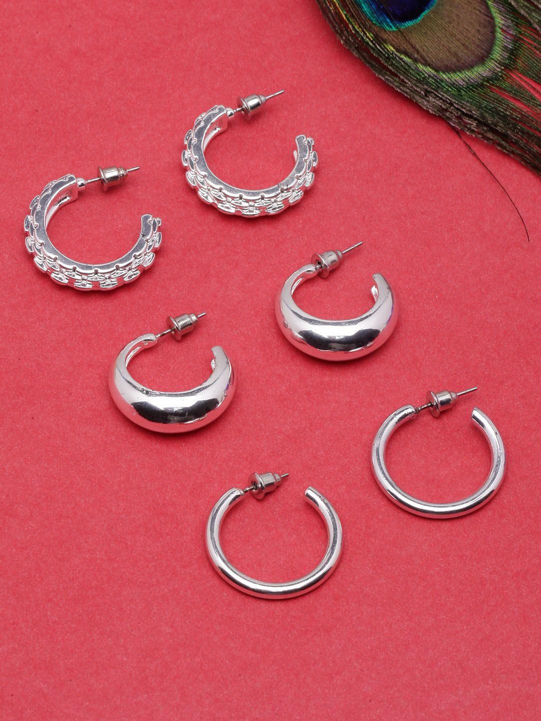 dressberry set of 3 silver-plated circular half hoop earrings