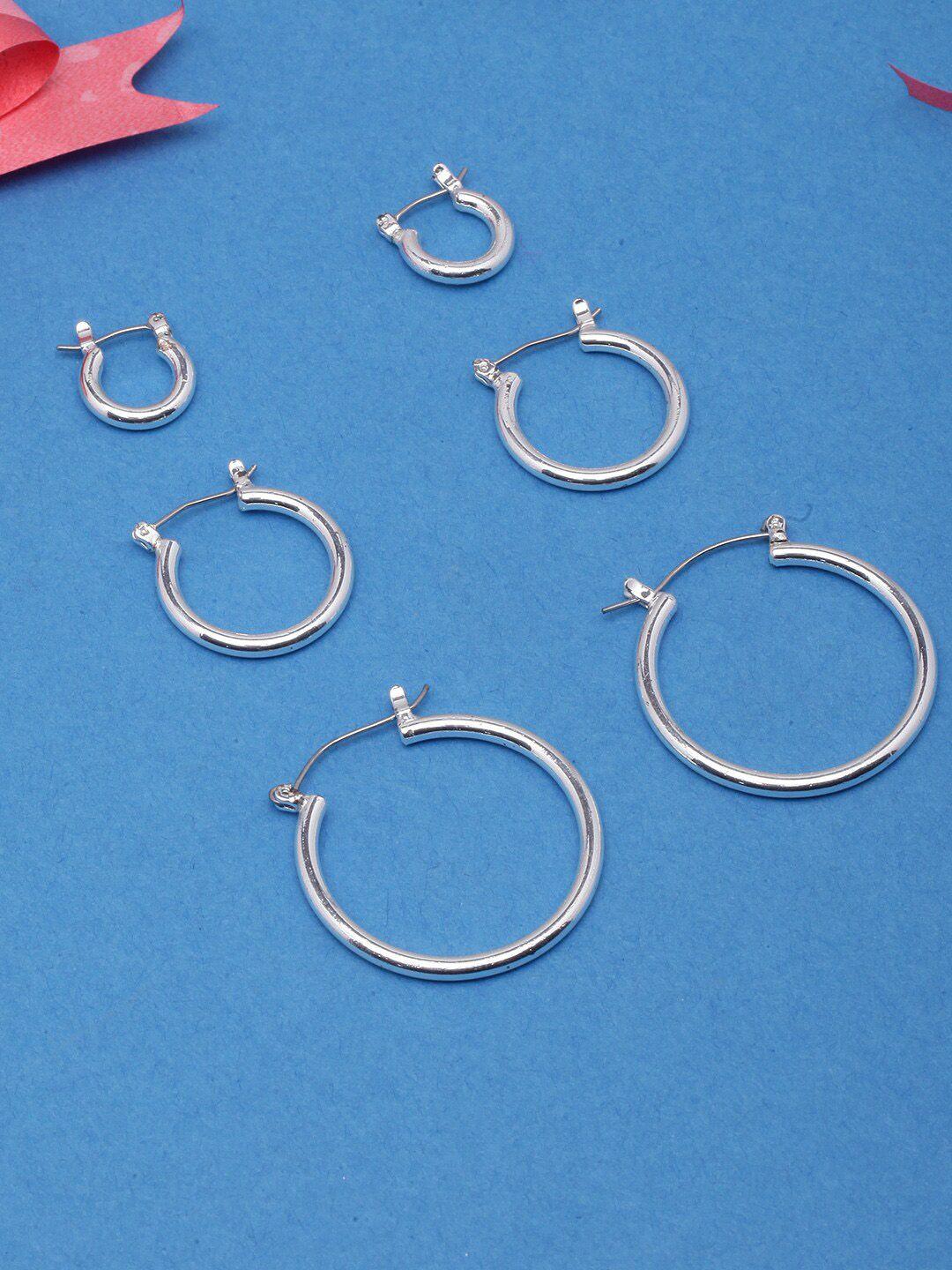 dressberry set of 3 silver-plated contemporary hoop earrings