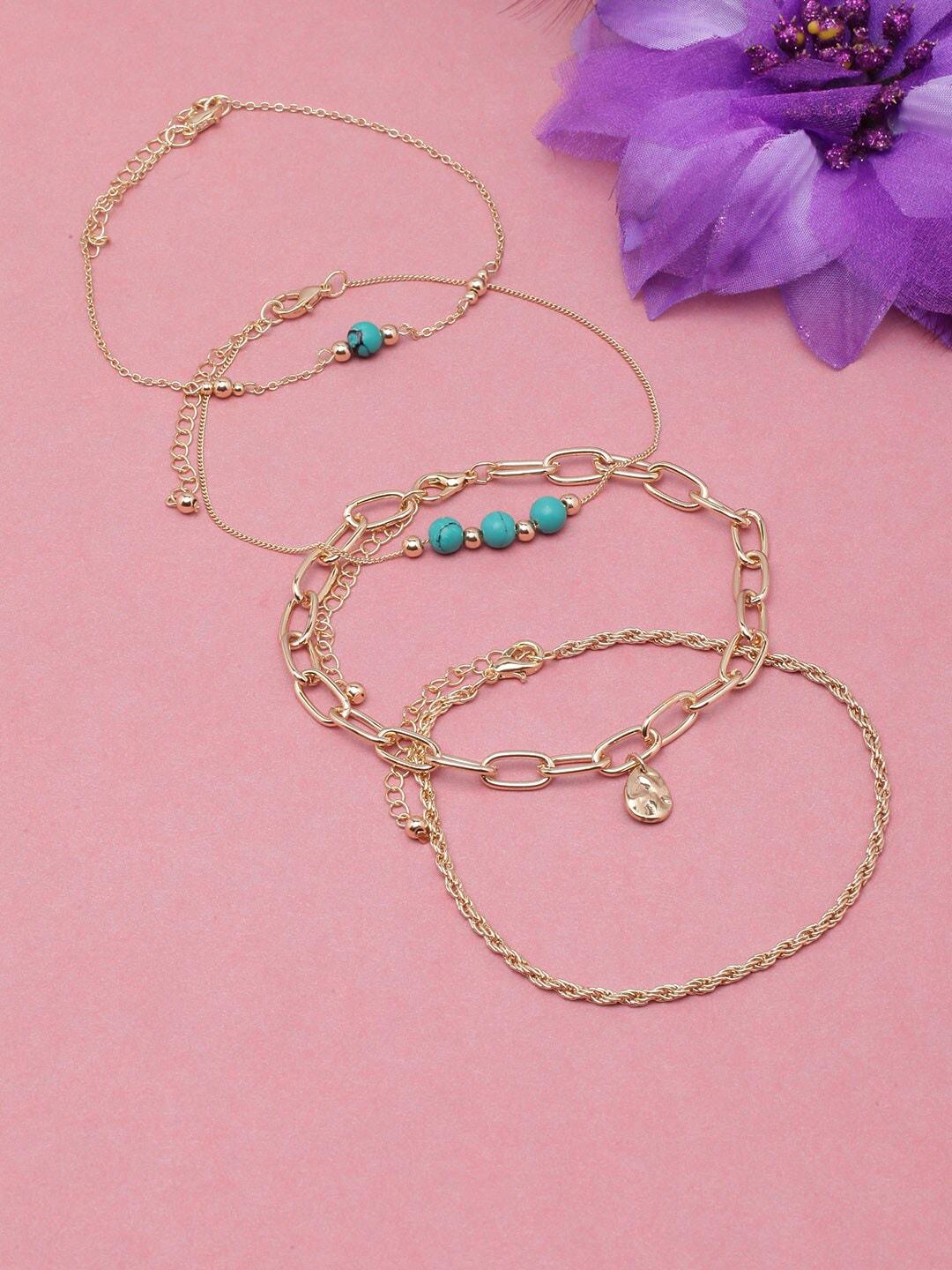dressberry set of 4 gold-plated beaded anklets