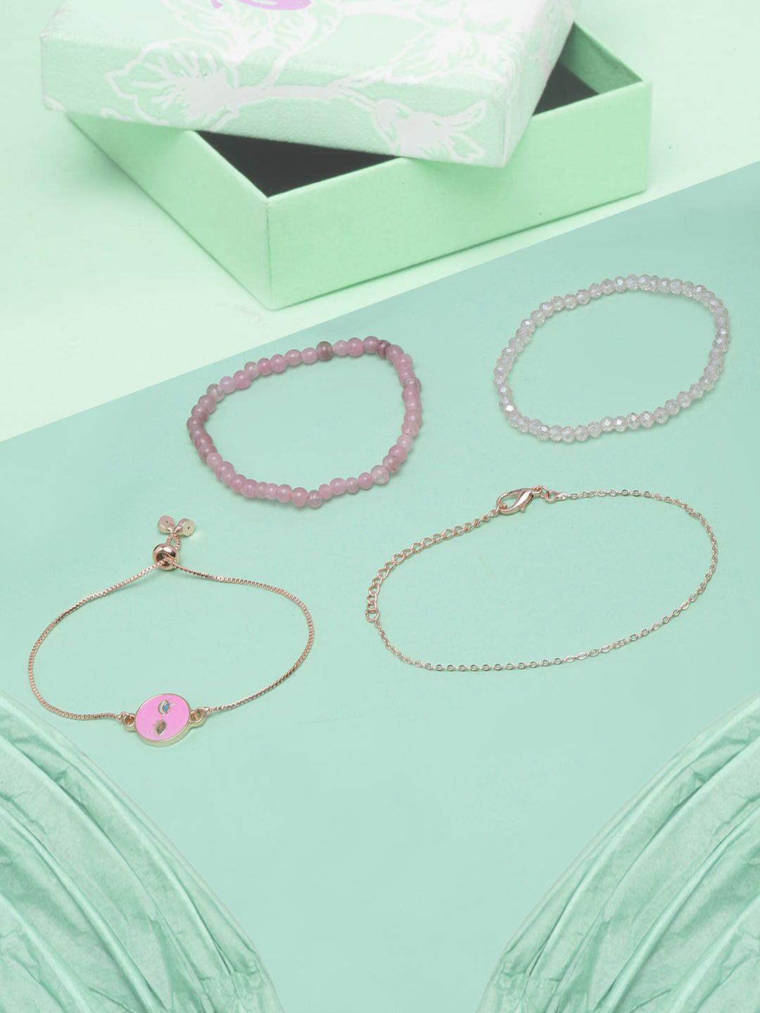 dressberry set of 4 rose gold-plated beaded charm & elasticated bracelets