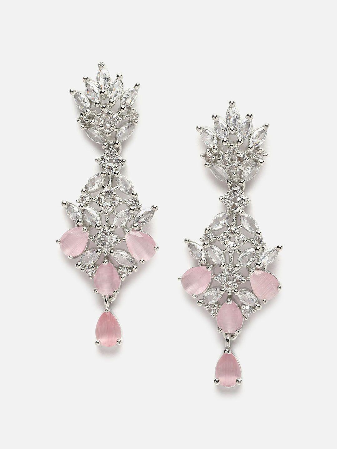 dressberry silver-plated american diamond-studded spiked drop earrings