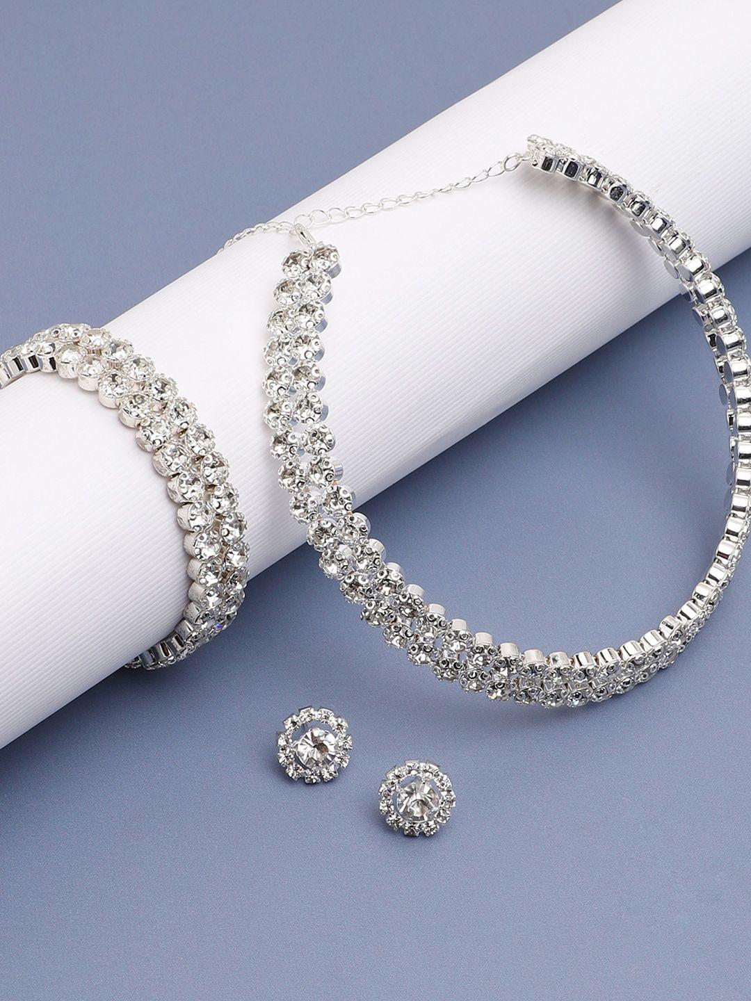 dressberry silver-plated stone-studded jewellery set