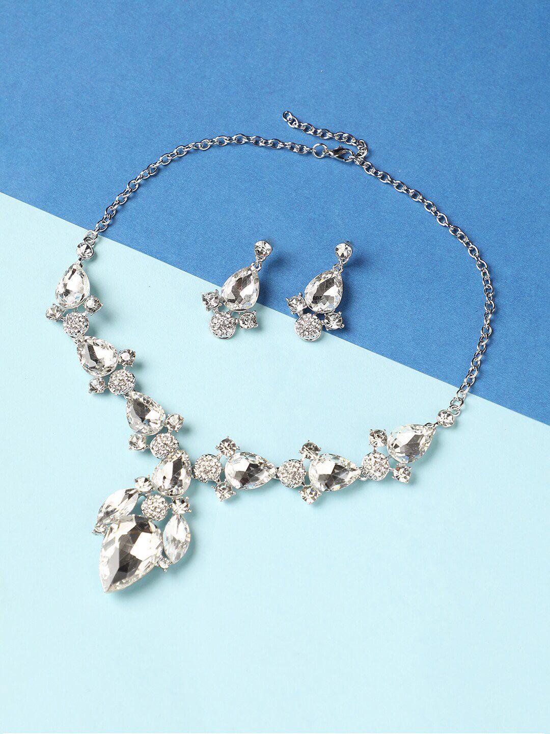 dressberry silver-plated stone-studded jewellery set