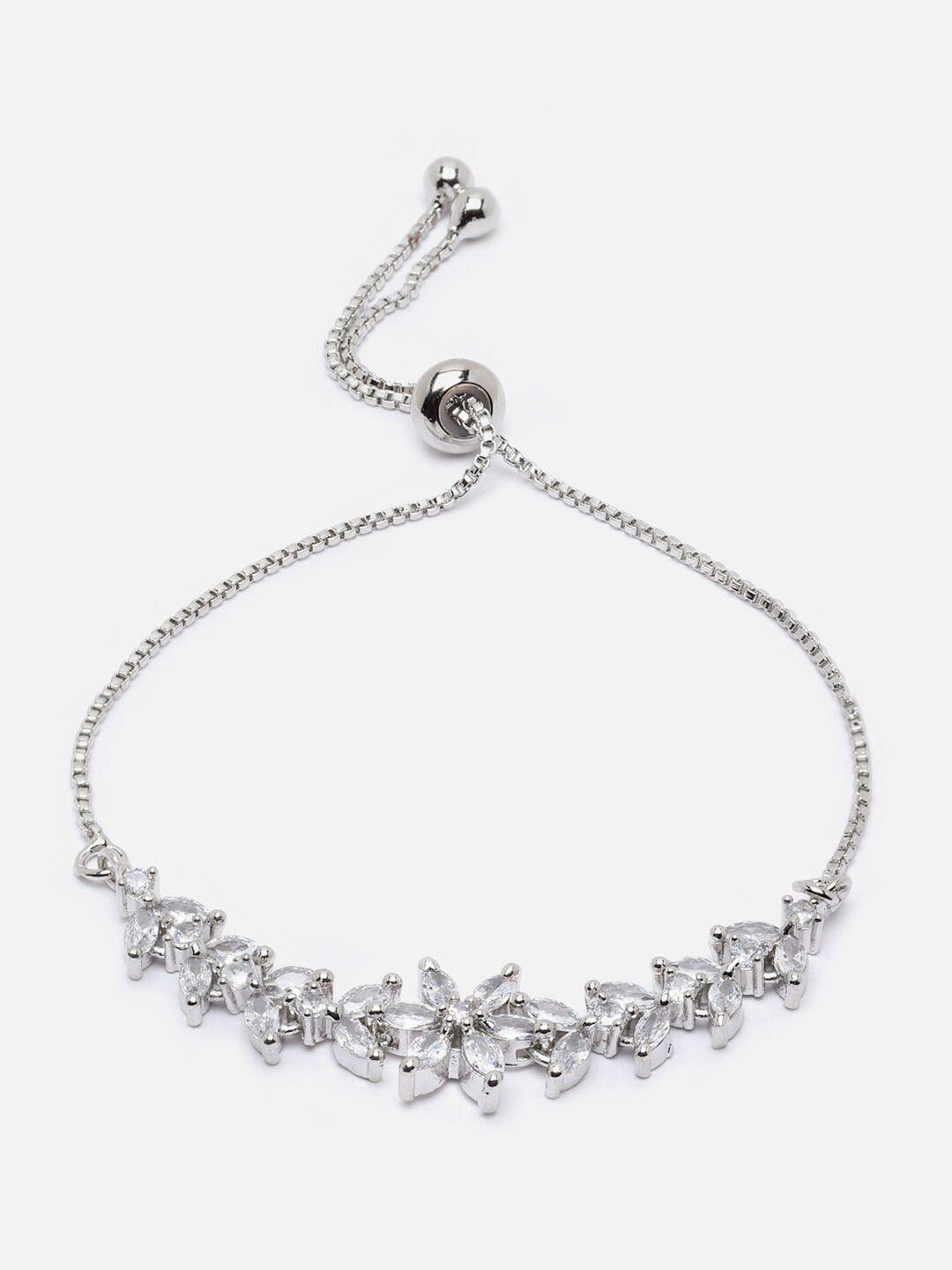 dressberry silver-toned & white american diamond rhodium-plated link bracelet
