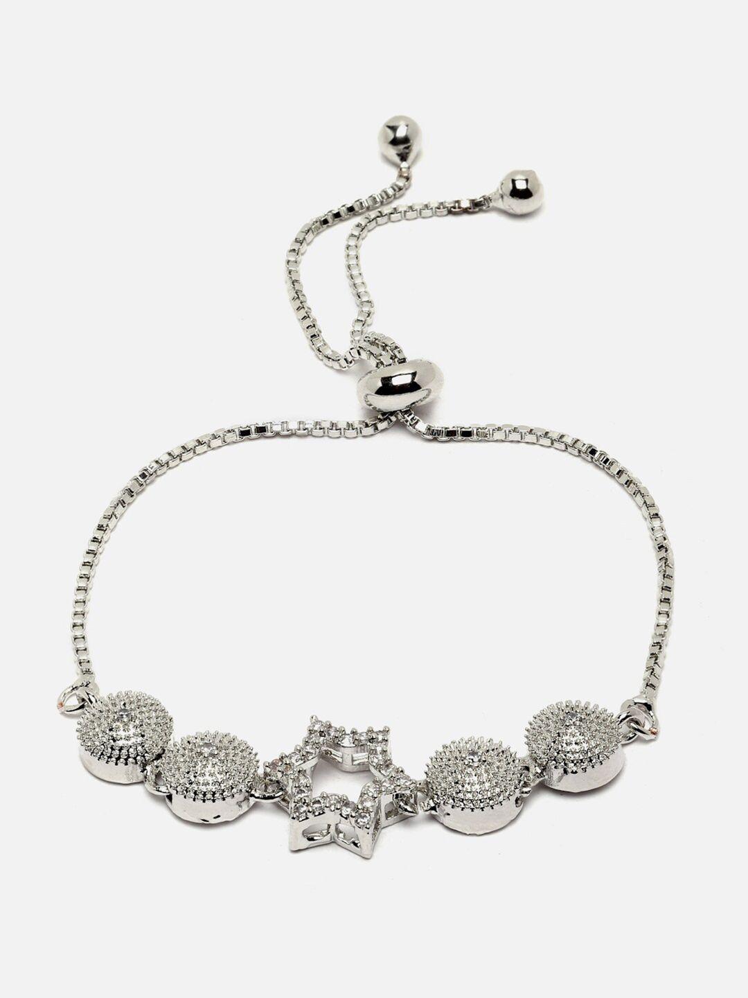 dressberry silver-toned & white american diamond rhodium-plated link bracelet
