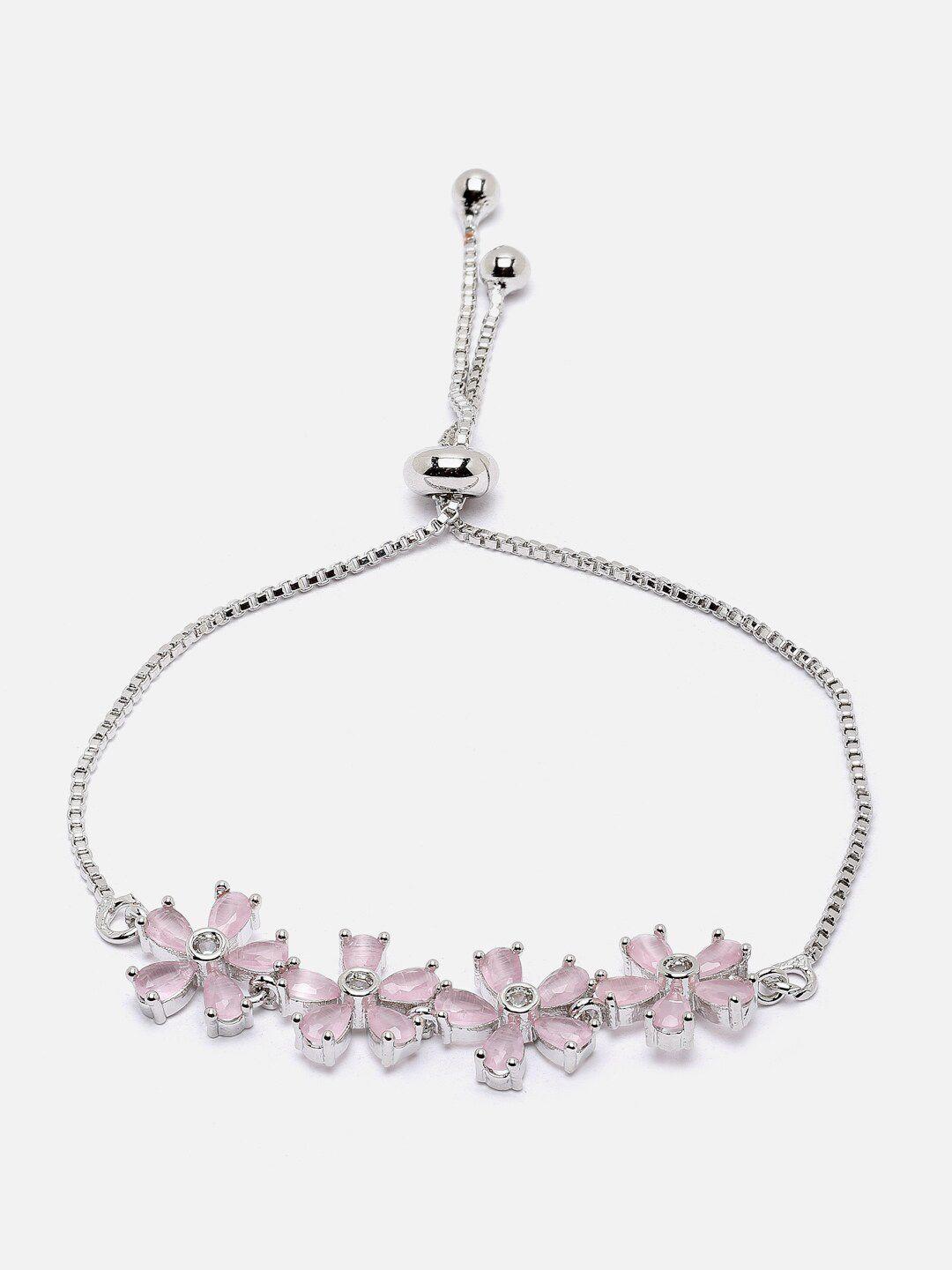 dressberry silver-toned american diamond rhodium-plated link bracelet