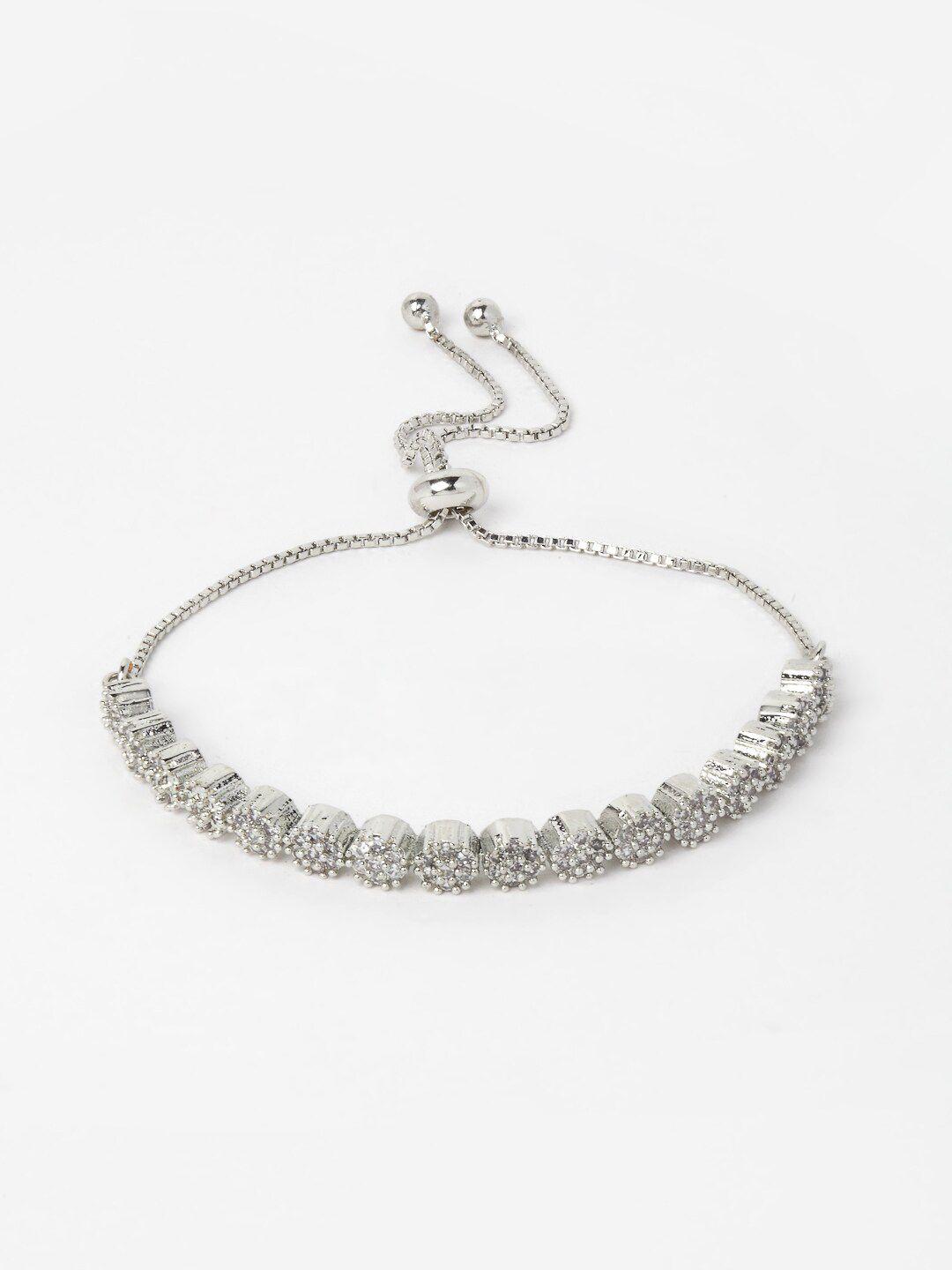 dressberry silver-toned american diamond rhodium-plated link bracelet