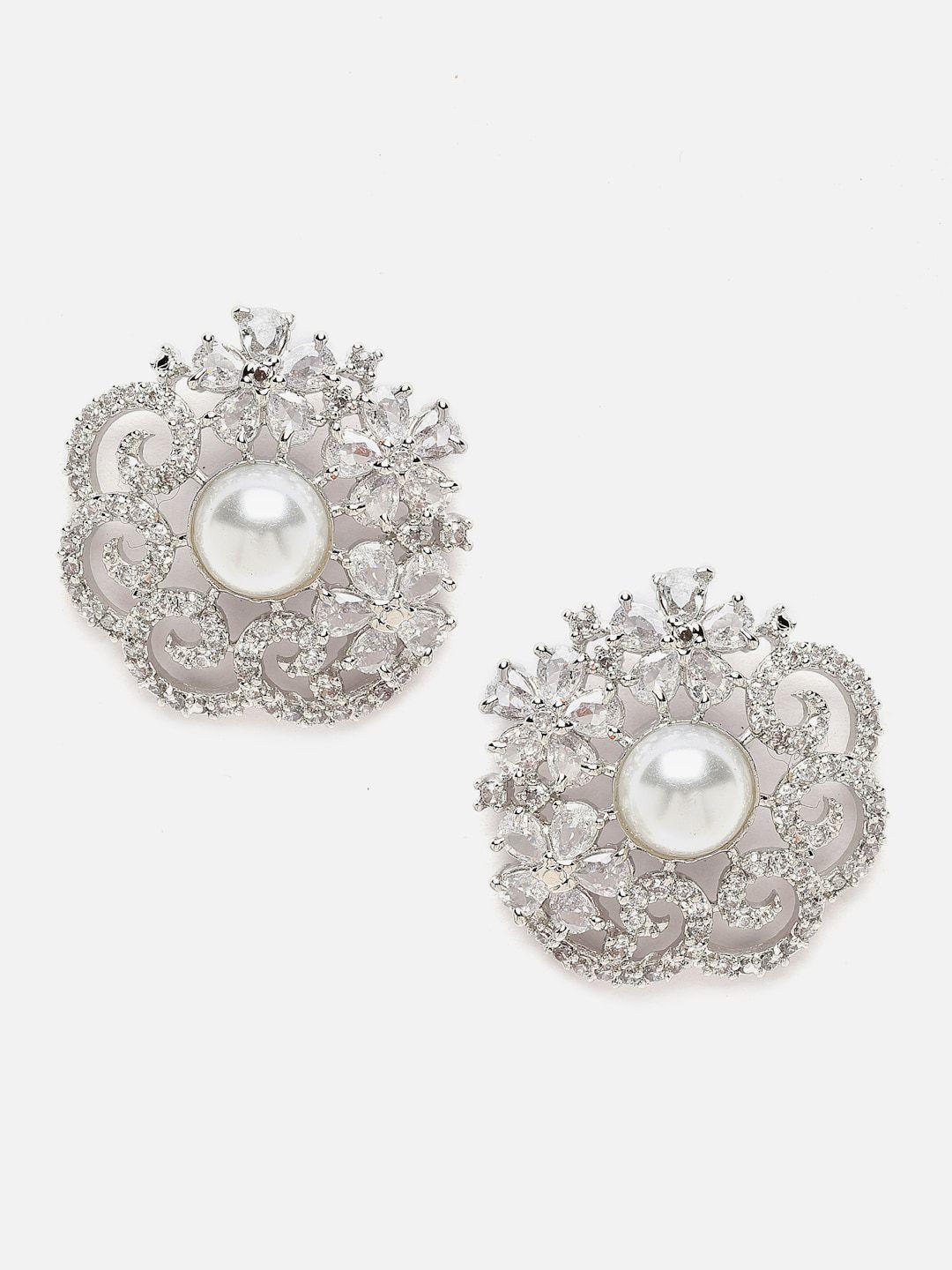 dressberry silver-toned floral studs earrings