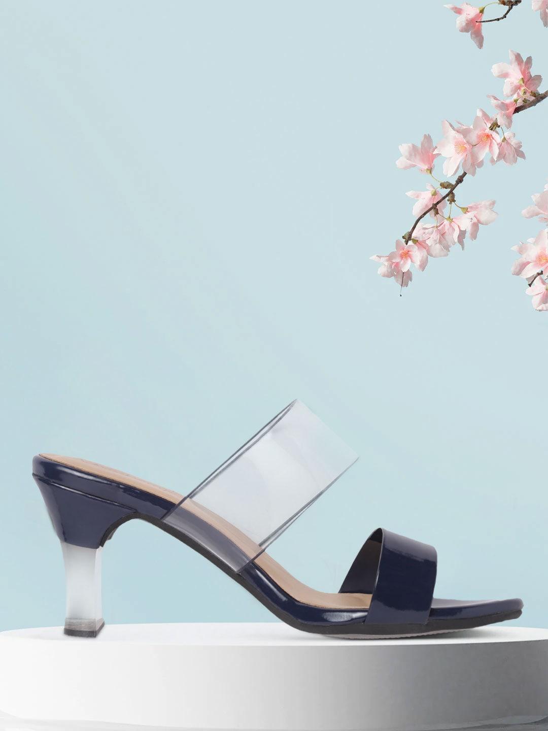 dressberry transparent & navy blue colourblocked block heels