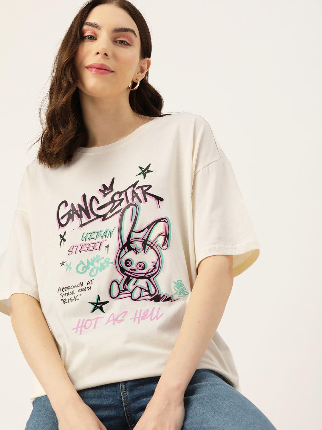dressberry typography printed drop-shoulder sleeves pure cotton t-shirt