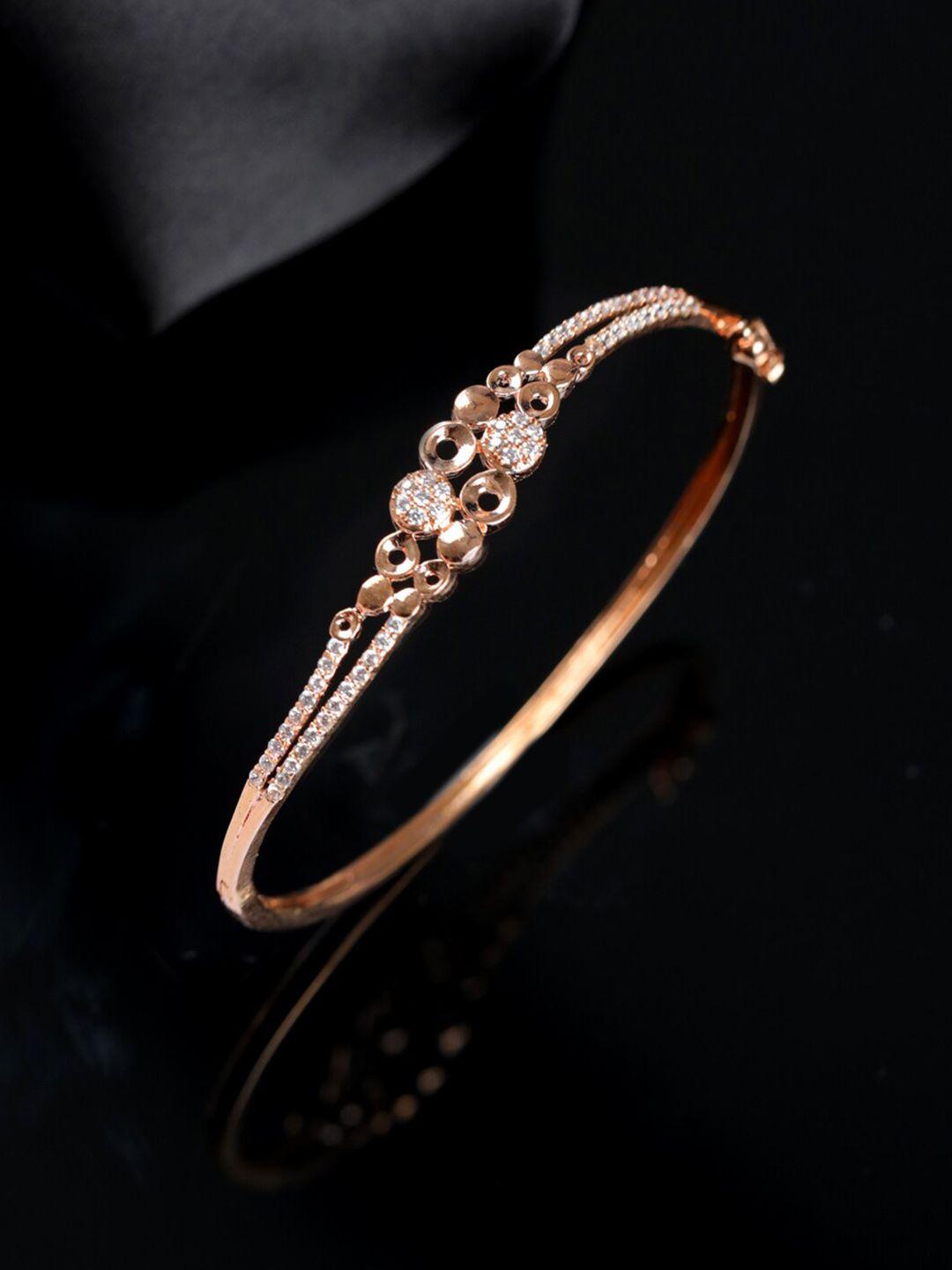 dressberry white brass american diamond rose gold-plated kada bracelet