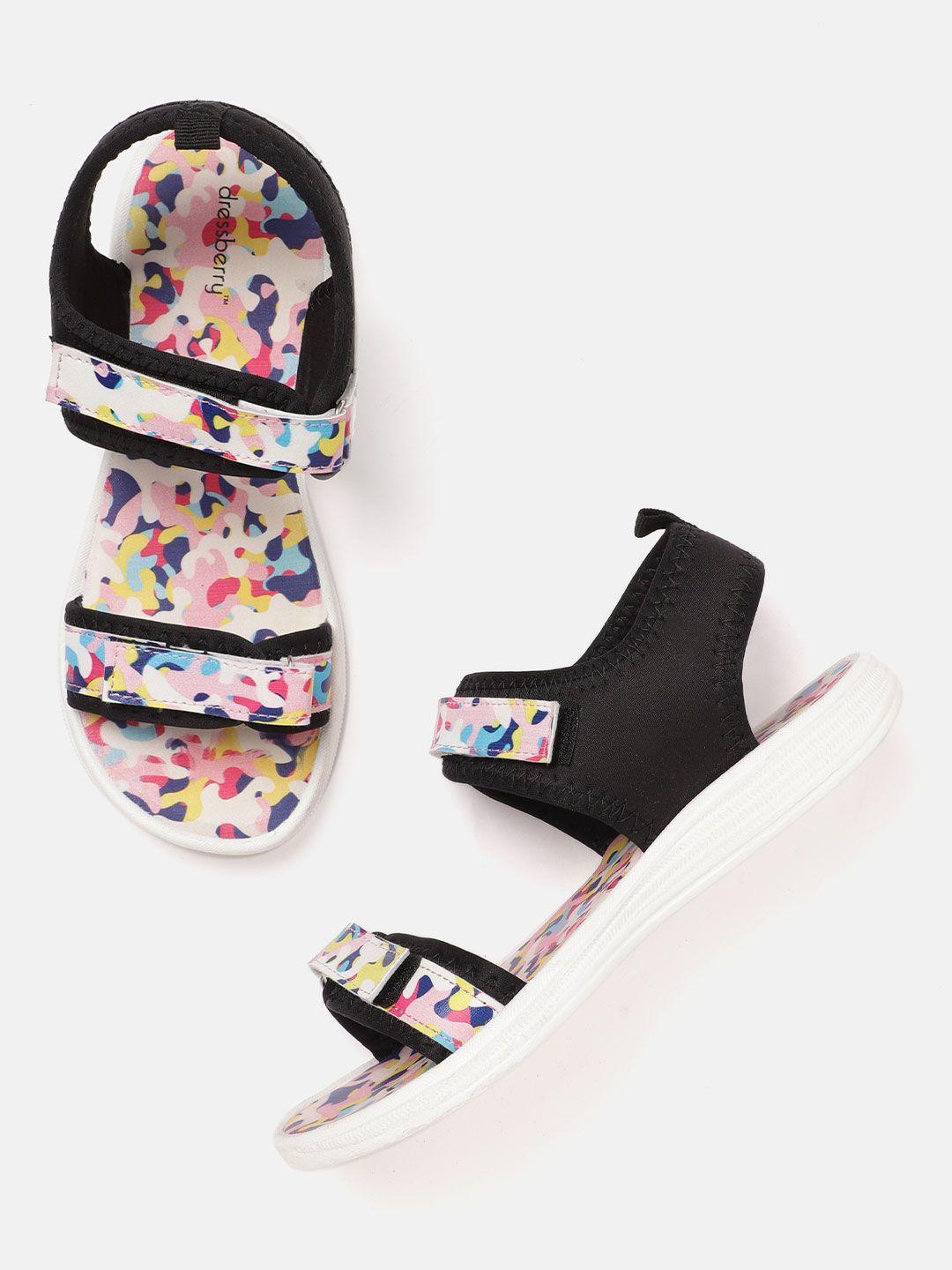 dressberry women black & white abstract print sports sandals