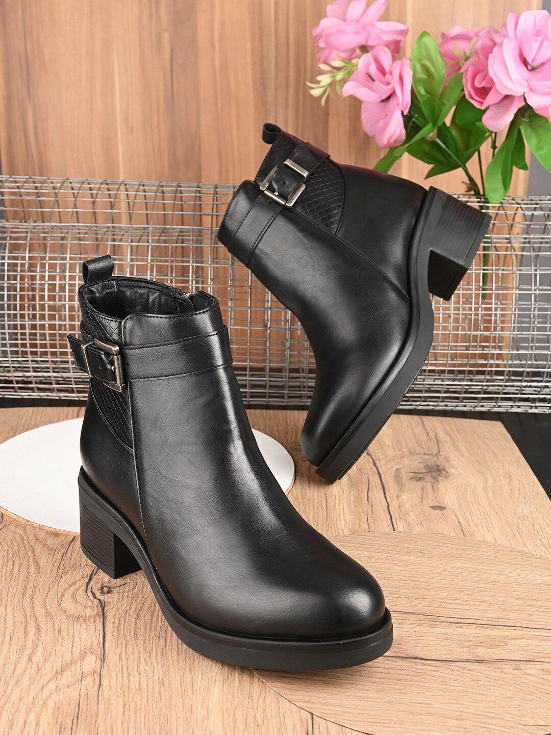 dressberry women black heeled mid-top regular boots