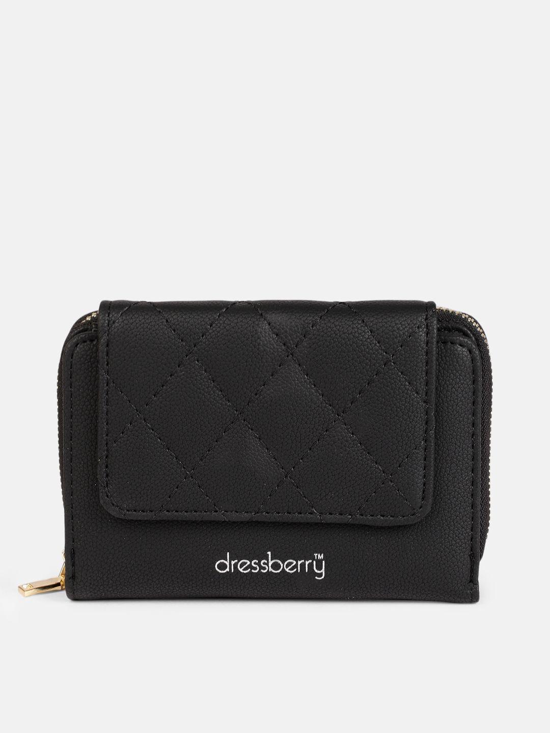dressberry women black self design three fold wallet