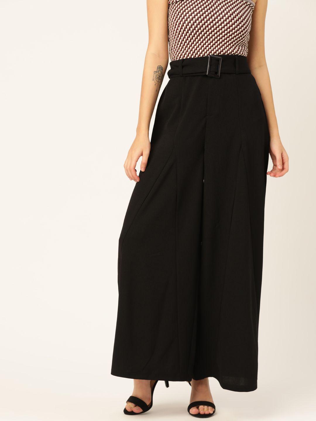 dressberry women black solid parallel trousers