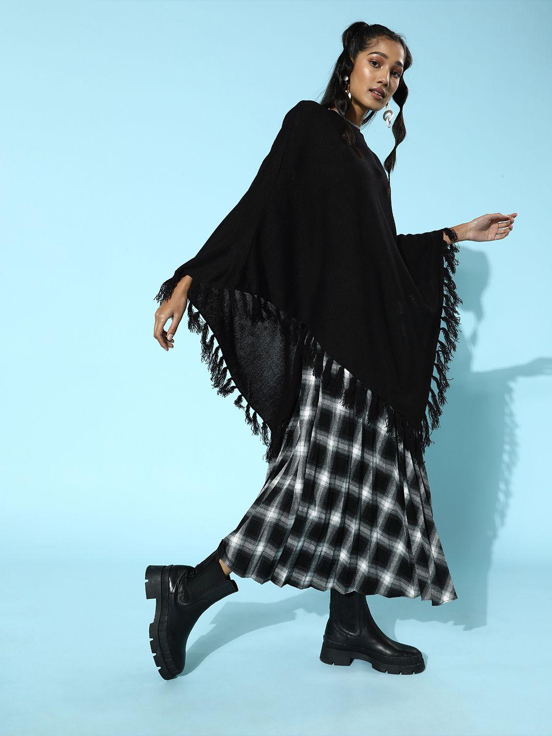 dressberry women black solid poncho sweater